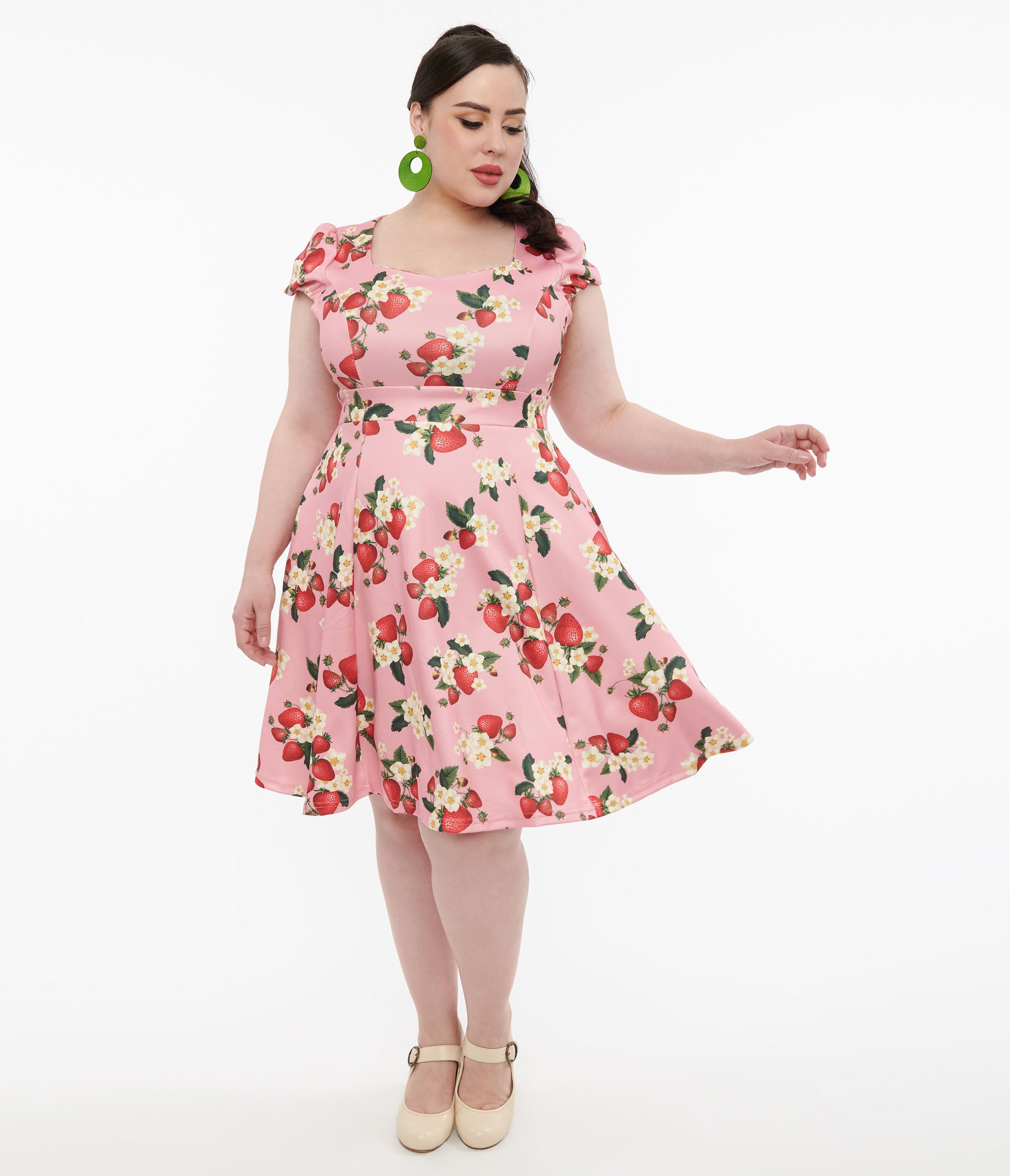 Dolly & Dotty 1950s Pink Strawberry Print Claudia Swing Dress