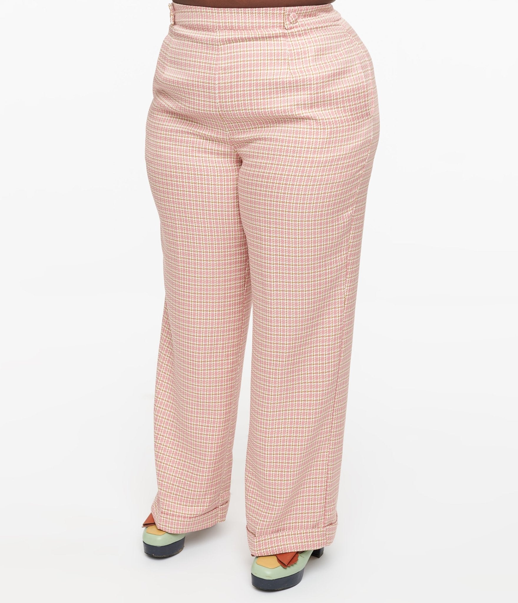 Plus Size 1940s Pink Check Ruby Trousers