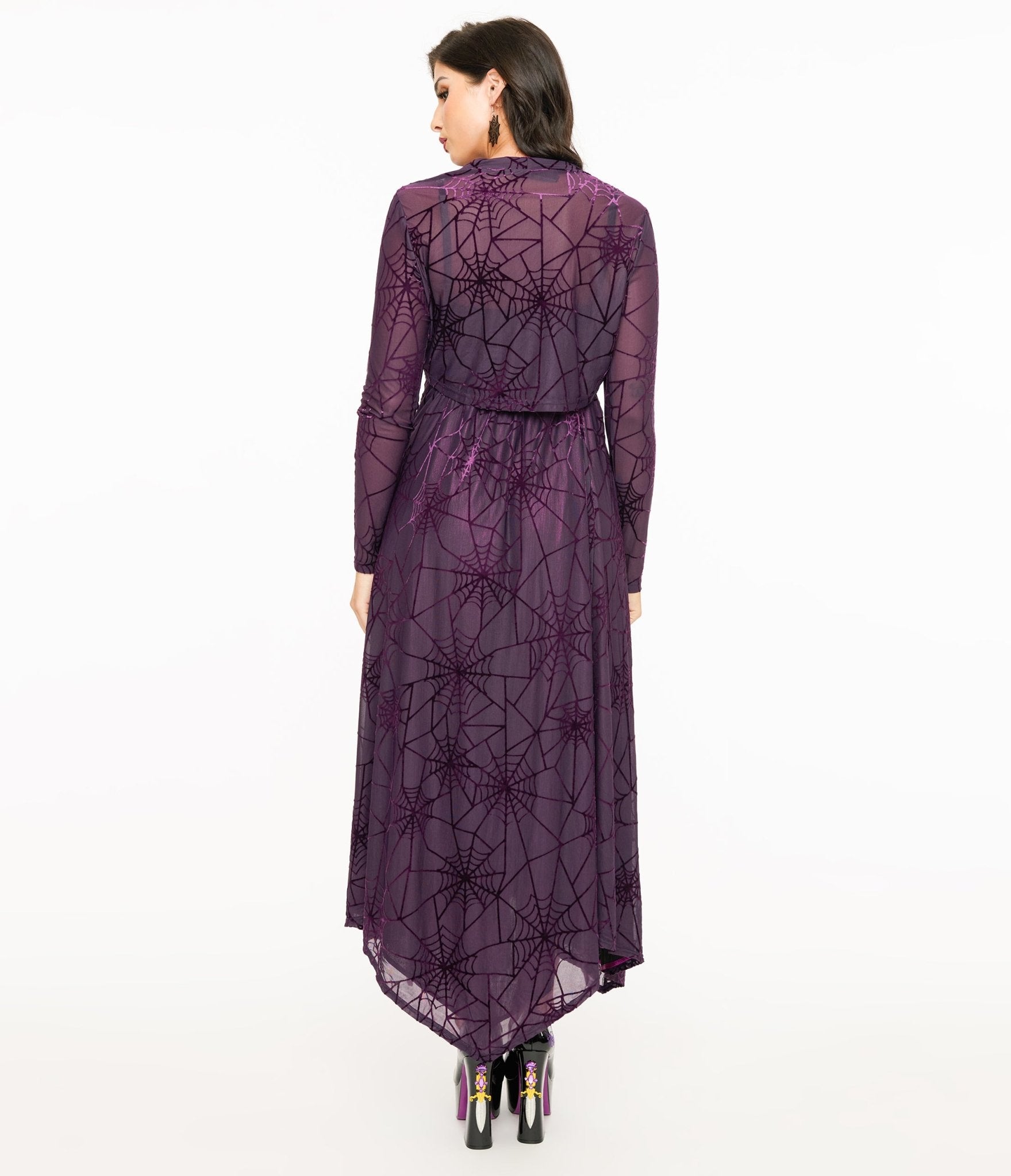 Wax Poetic Purple & Black Spiderweb Willow Maxi Dress & Bolero Set