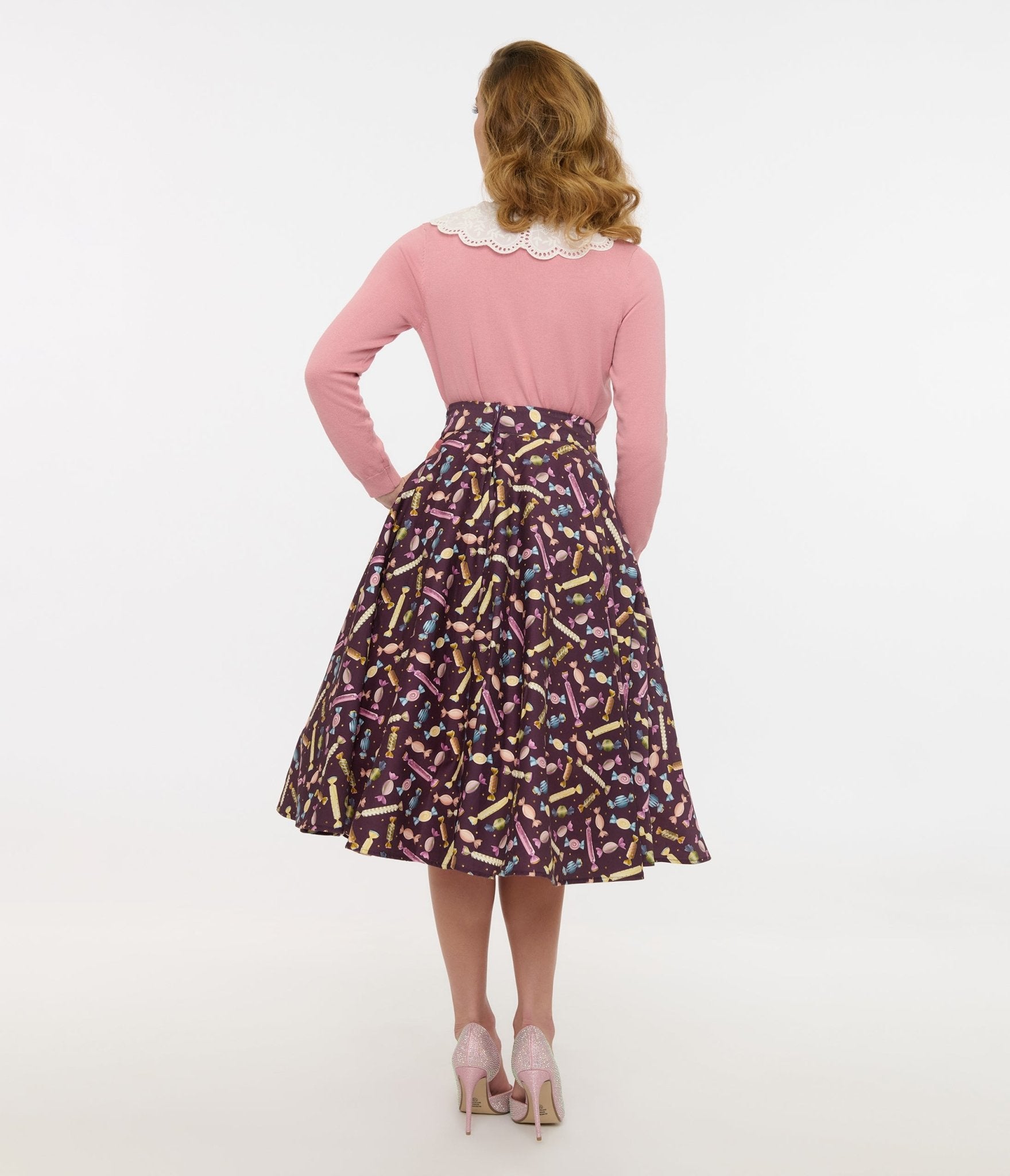 Royal Monk 1950s Eggplant & Candy Swing Skirt