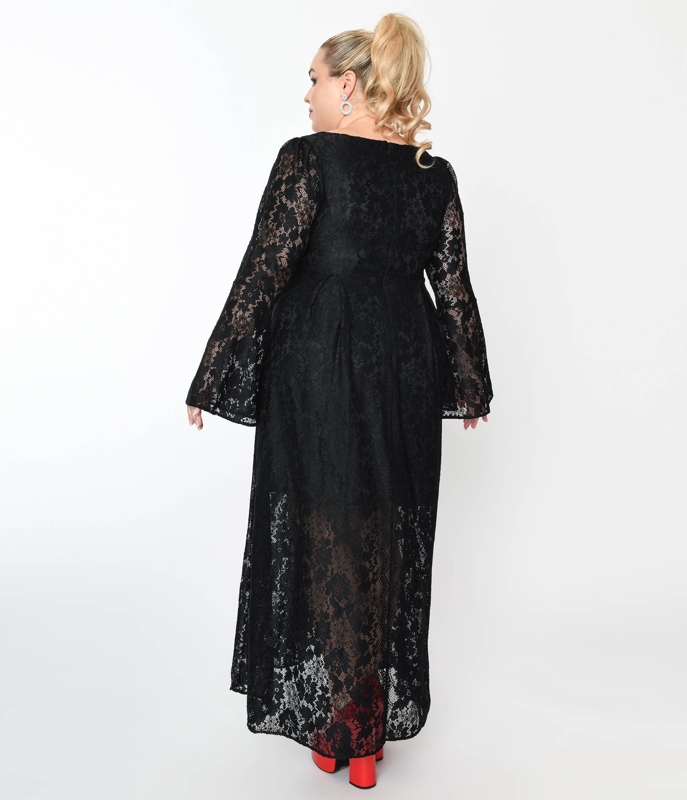 1970s Black Lace & Interchangeable Bow Priscilla Maxi Dress