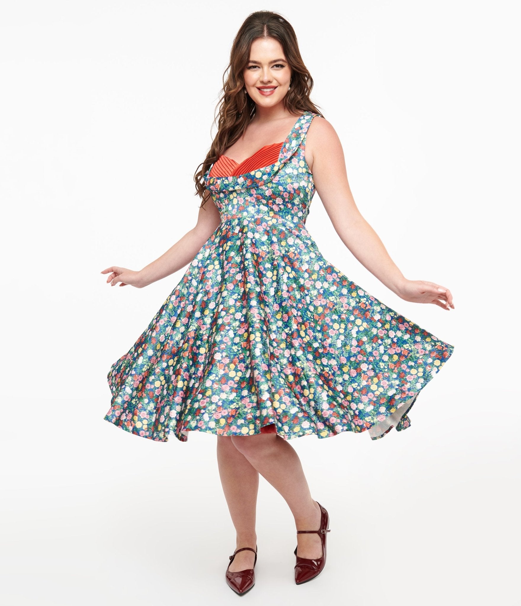 Dolly & Dotty 1950s Navy & Rose Print Grace Swing Dress