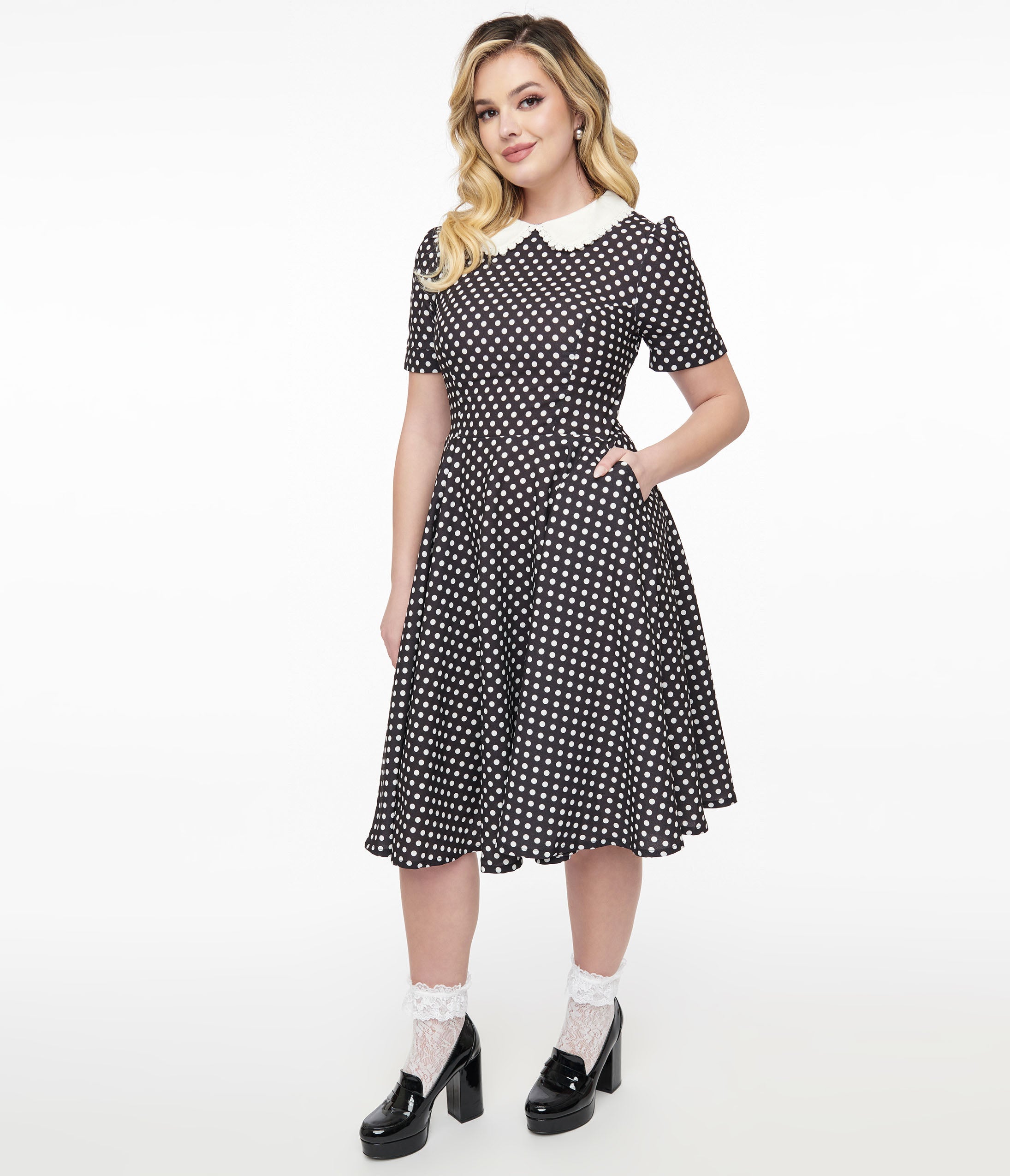 1950s Black & White Polka Dot Brielle Swing Dress