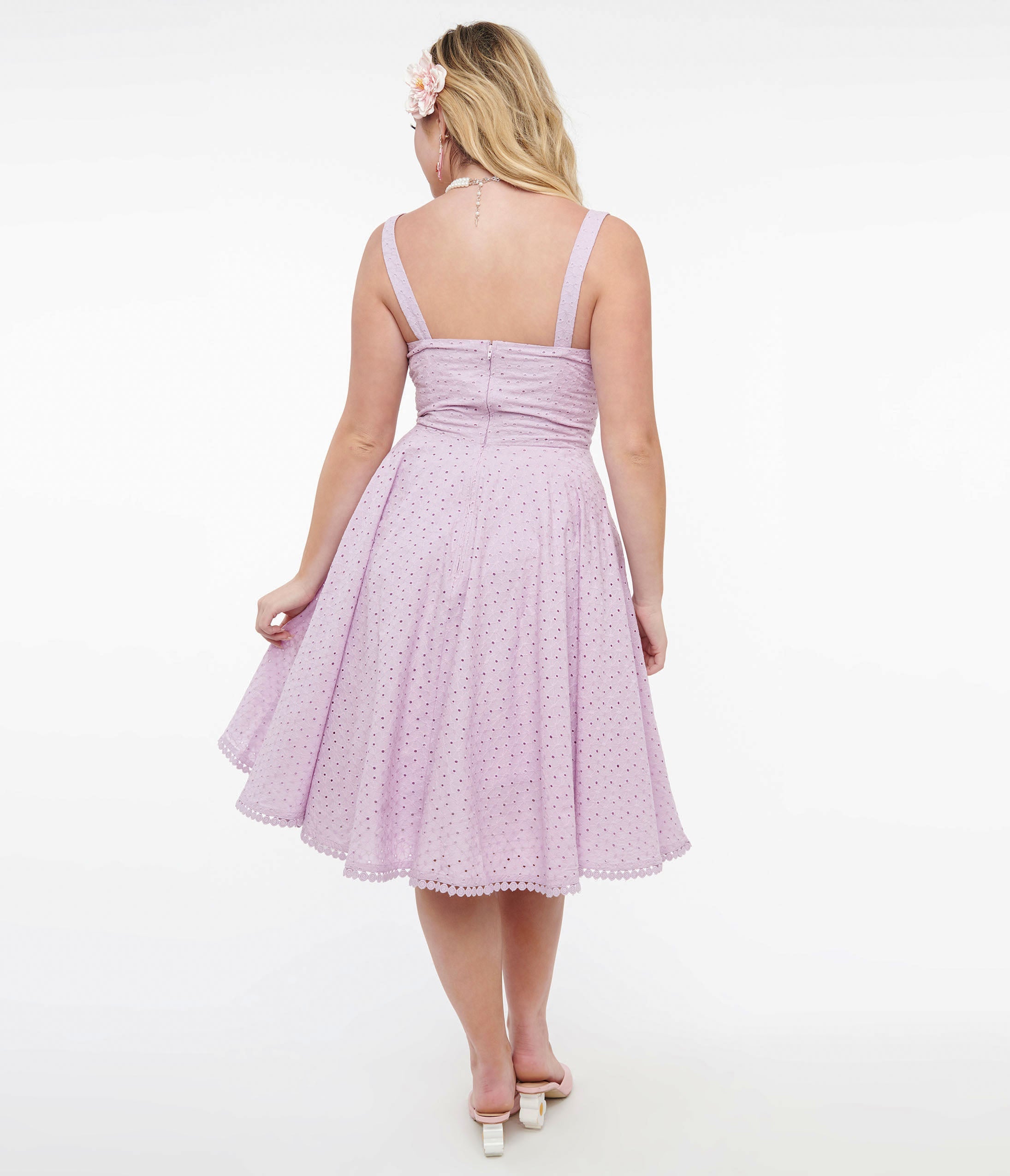 1950s Lavender Cotton Eyelet Valerie Swing Dress