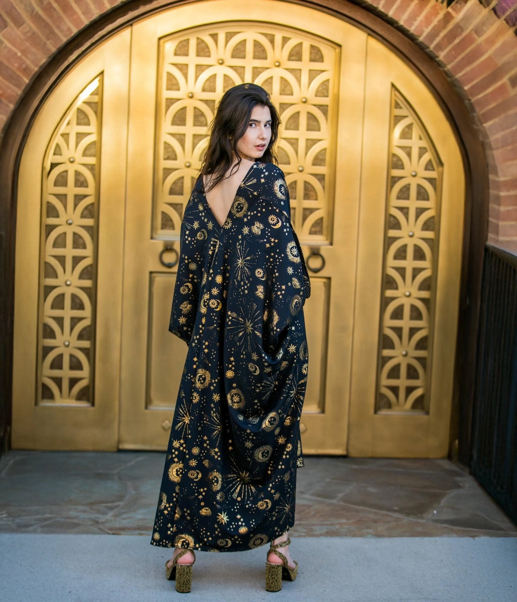 Jennafer Grace Black & Gold Celestia Caftan