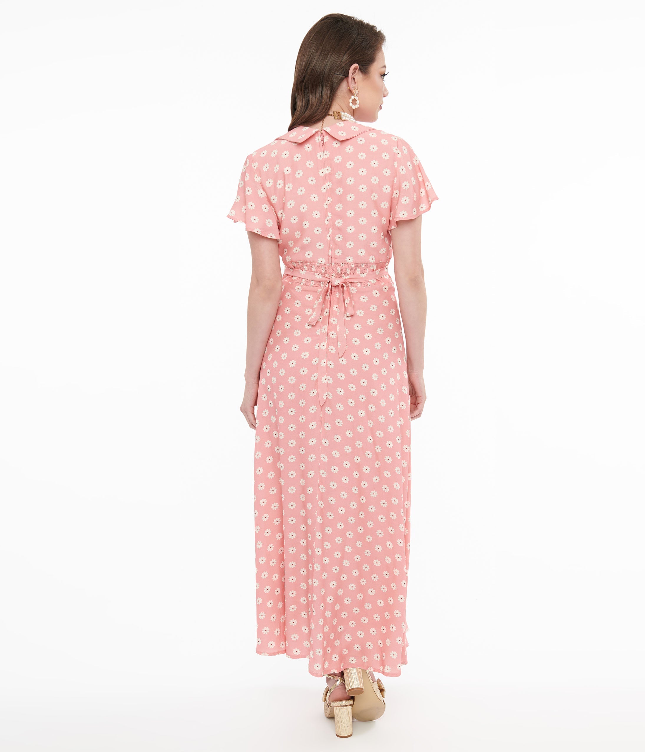 1930s Pink Daisy Salome Midi Dress