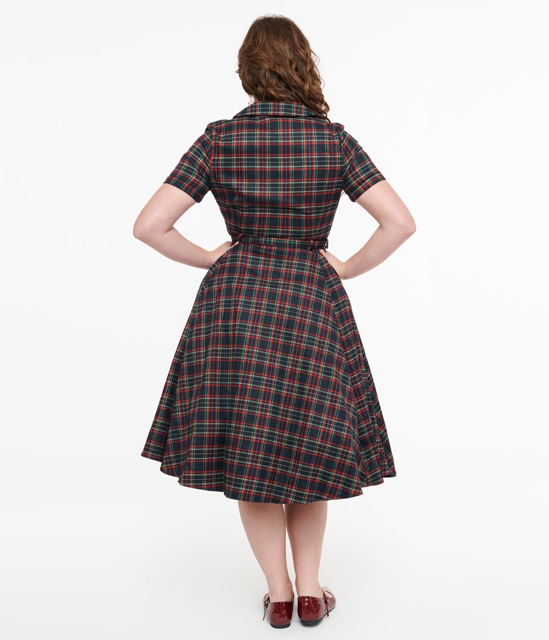 Royal Monk 1950s Green & Red Plaid Merry Holidays Swing Dress