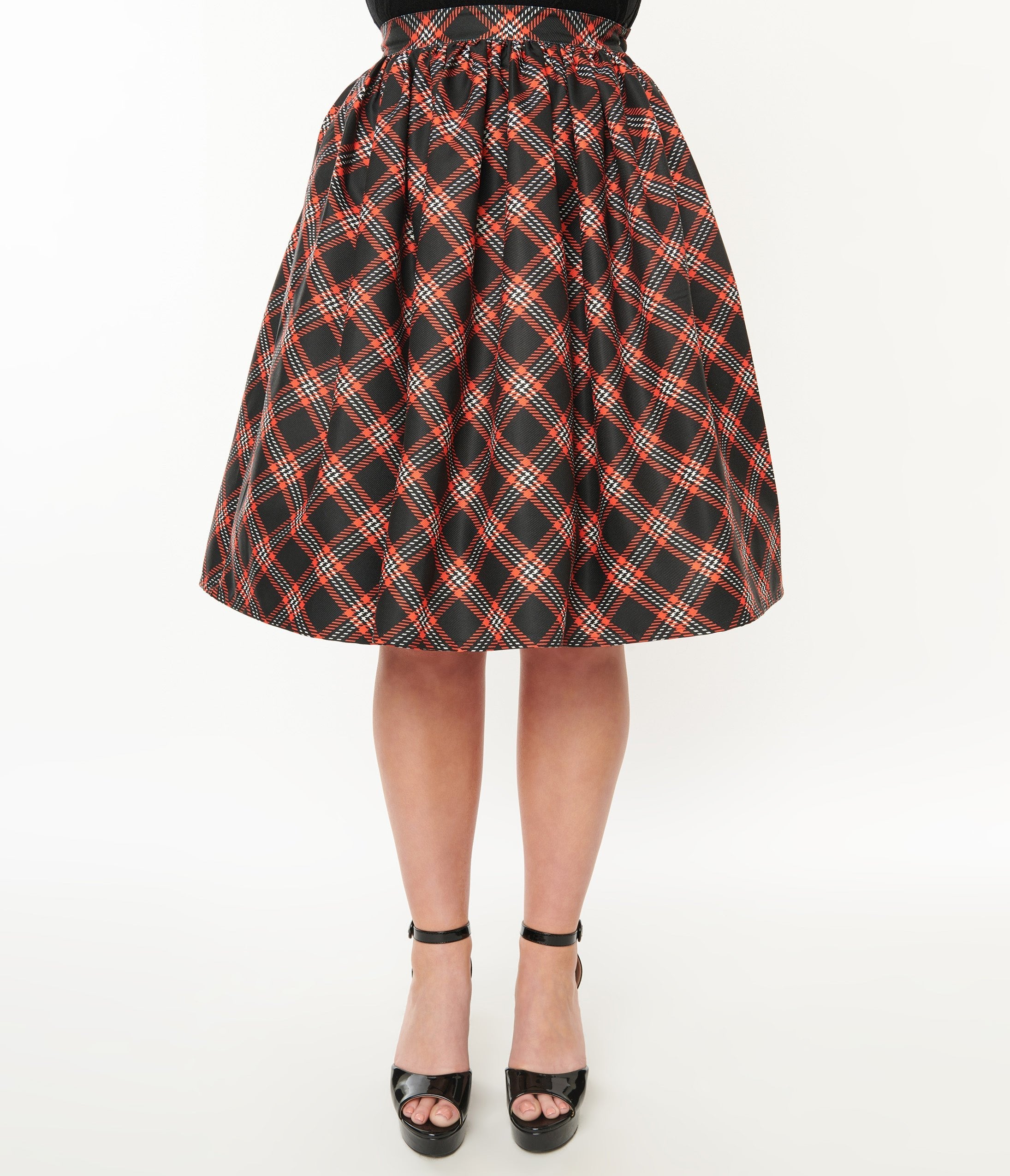 Unique Vintage 1950s Black & Orange Plaid Gellar Swing Skirt