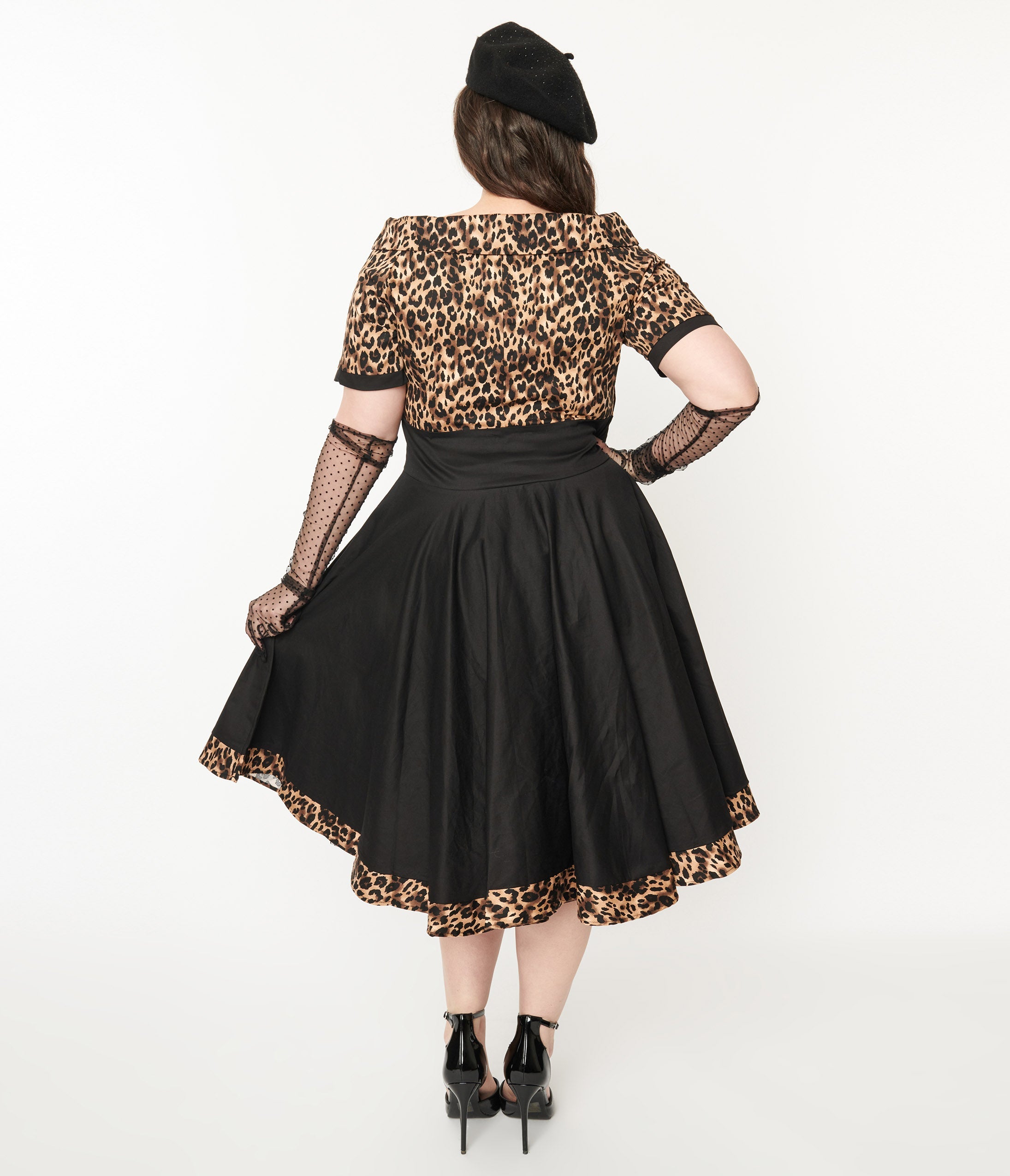 Dolly & Dotty Black & Leopard Print Darlene Swing Dress