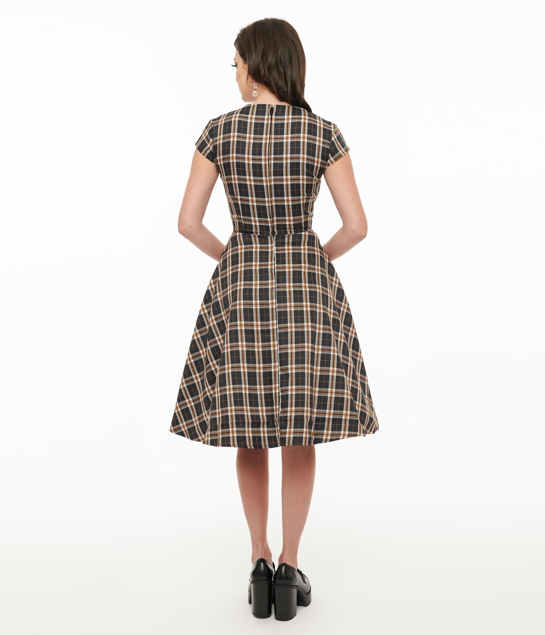 Orchid Bloom 1950s Black Plaid Swing Dress