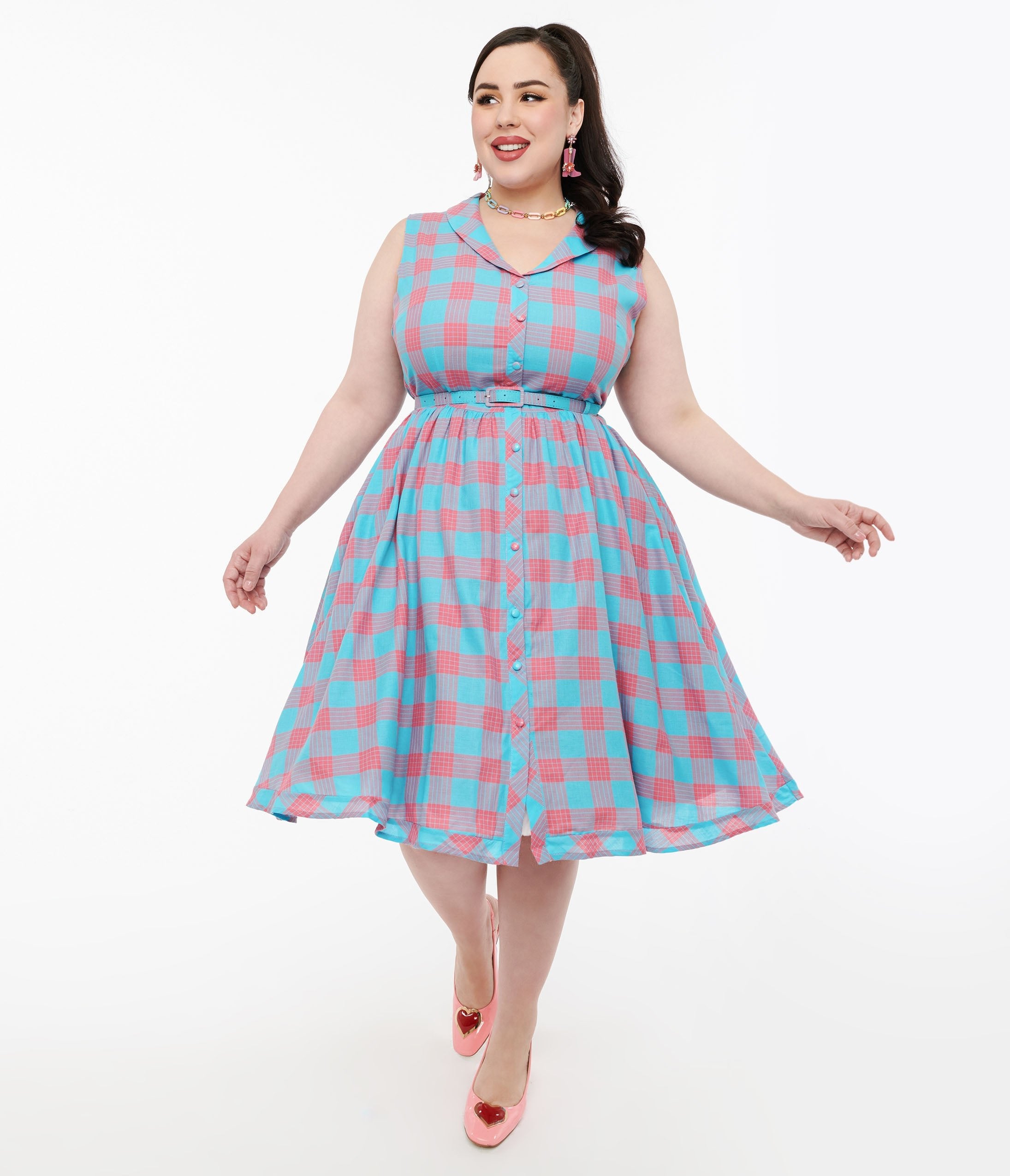 Dolly & Dotty 1950s Pink & Blue Gingham Cotton Swing Dress