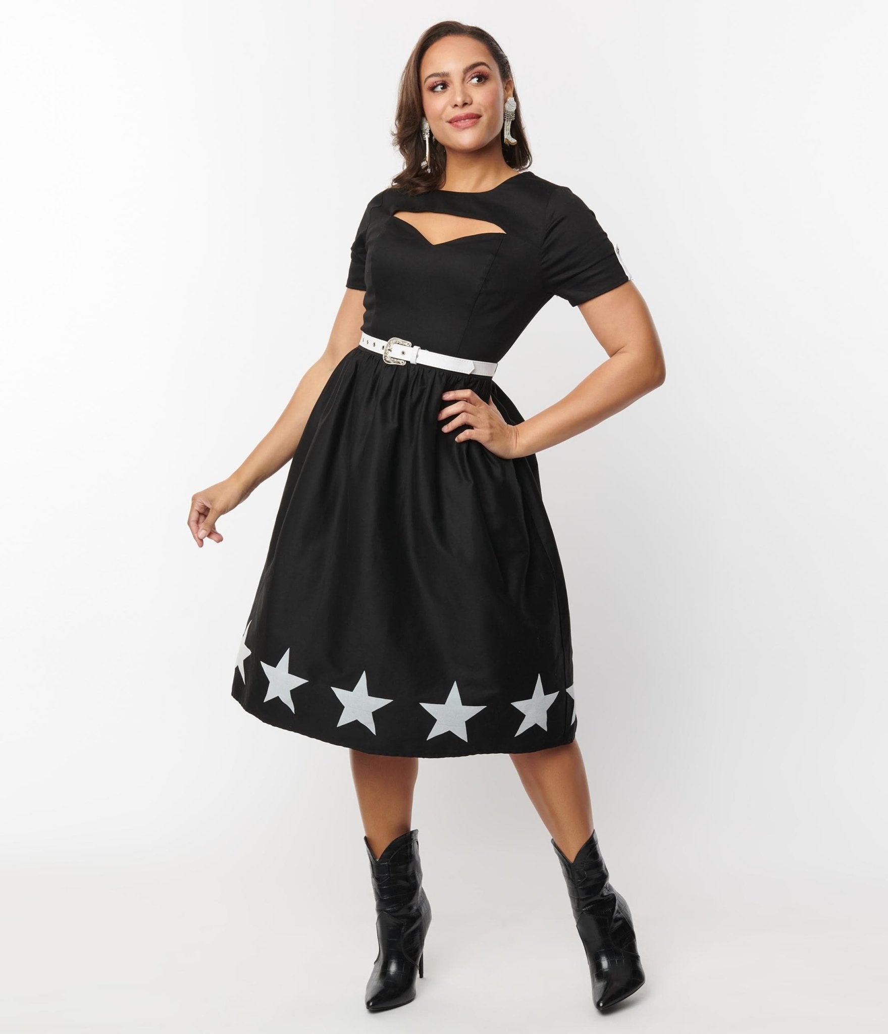 Unique Vintage Black & White Star Cut Out Dress