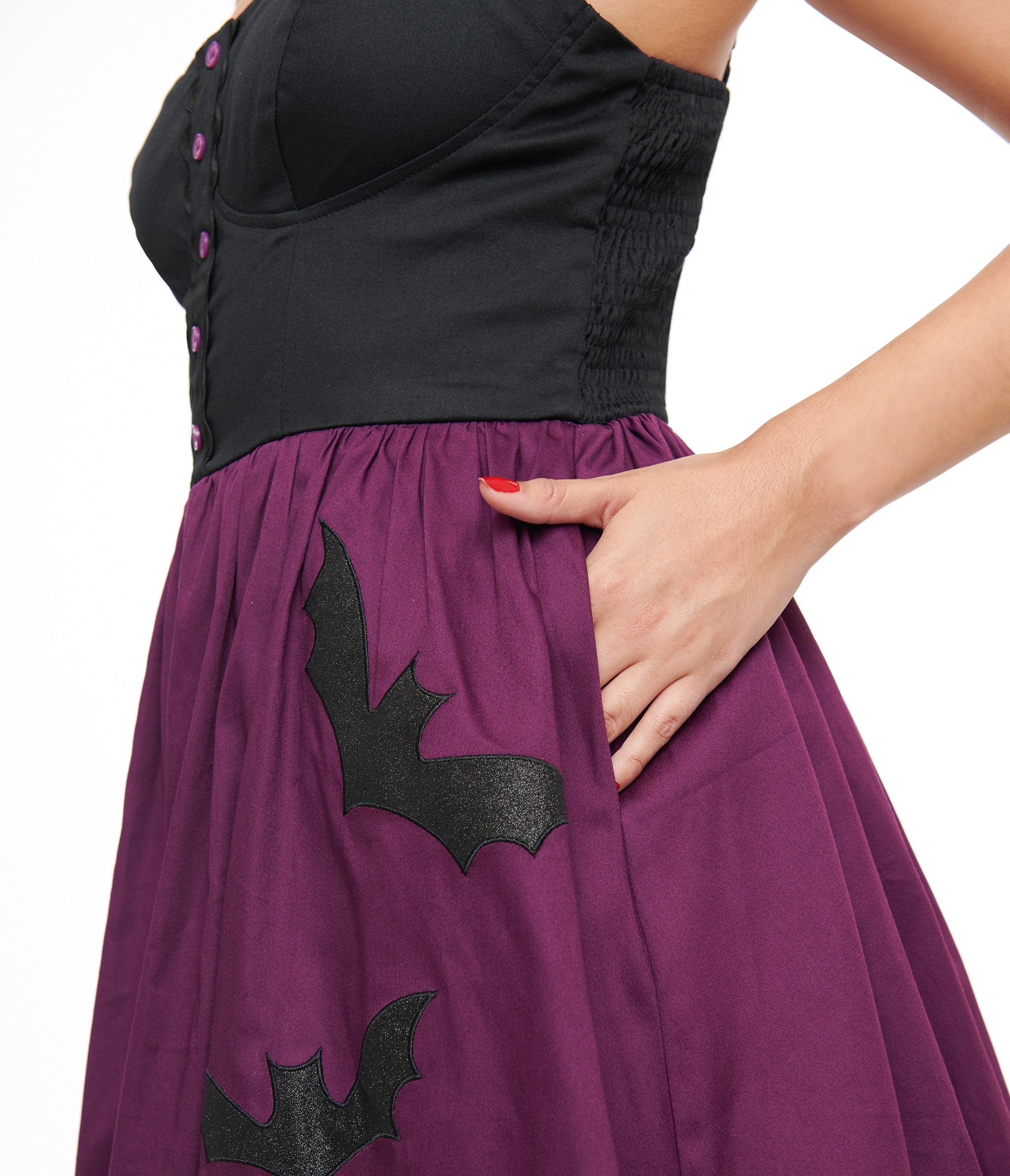 Unique Vintage 1950s Purple & Black Glitter Cat Swing Dress