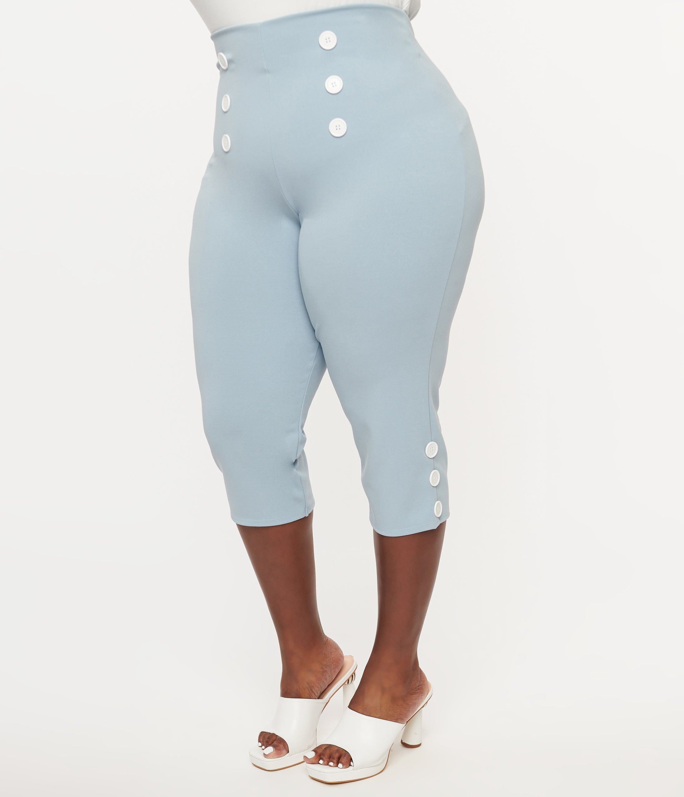 Plus SIze 1950s Light Blue High Waist Capri Pants