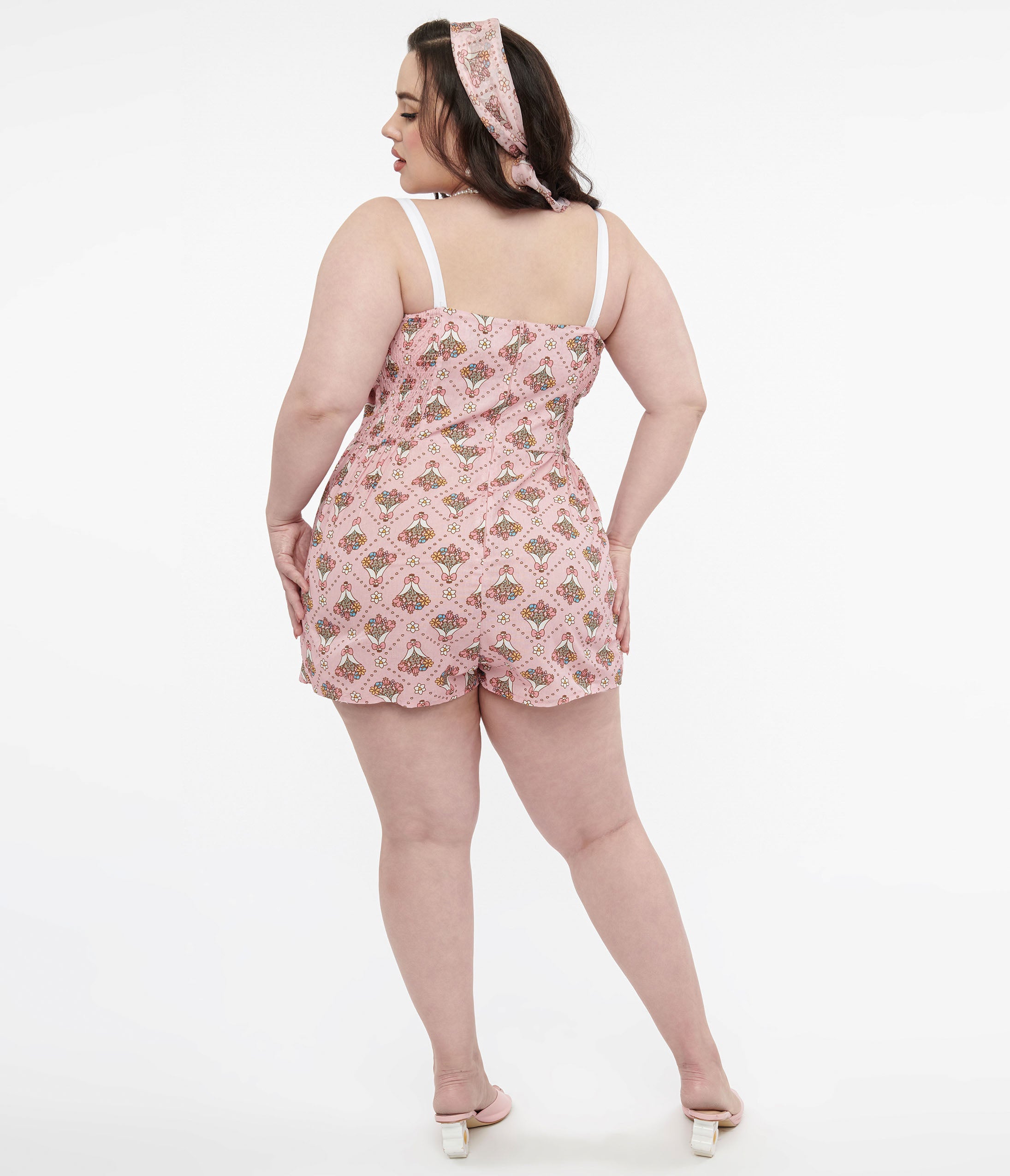 Pusheen x Unique Vintage Plus Size Pink Pusheen Floral Bouquet Print Rae Romper