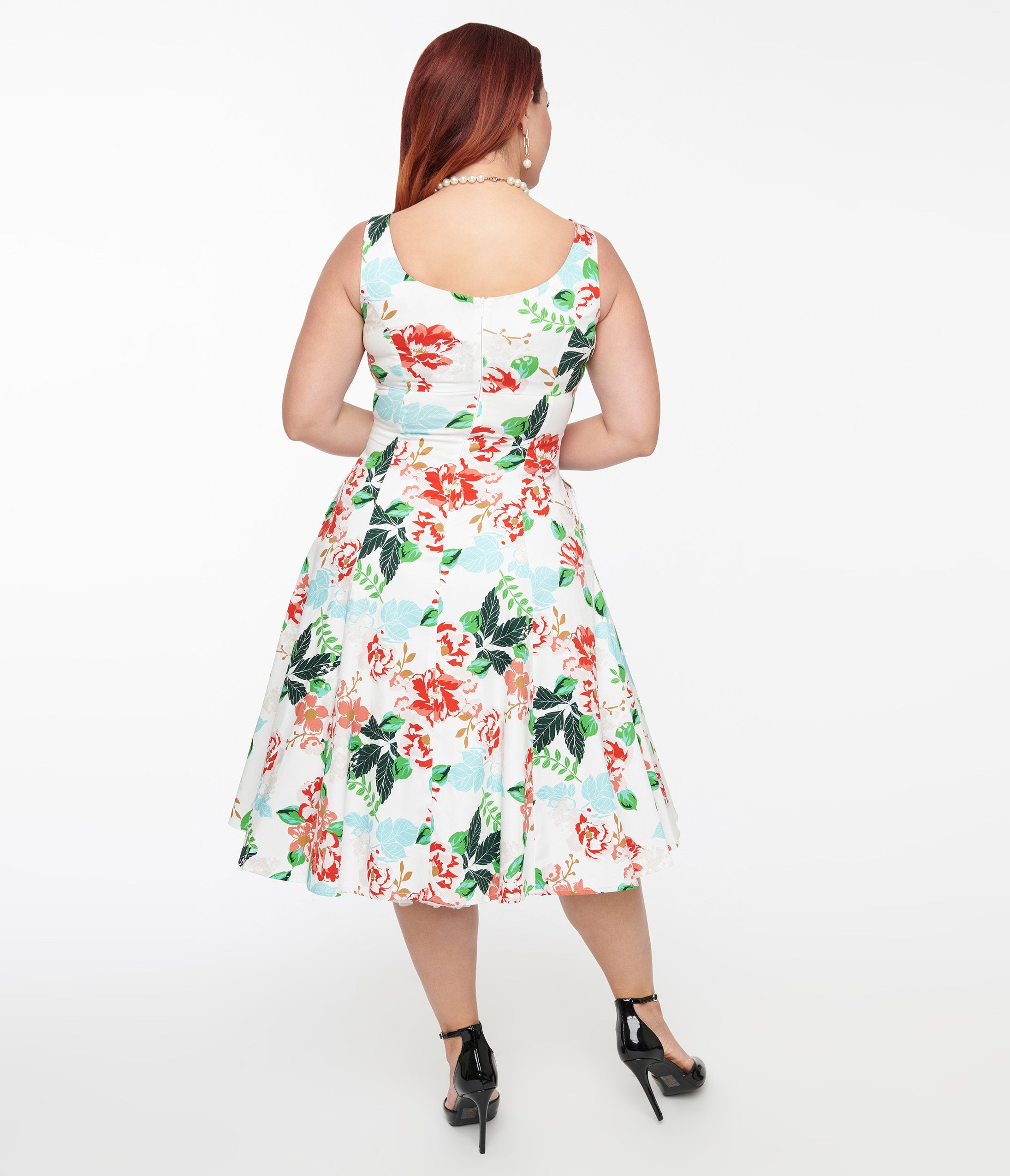 1950s White & Red Floral Lyla Swing Dress