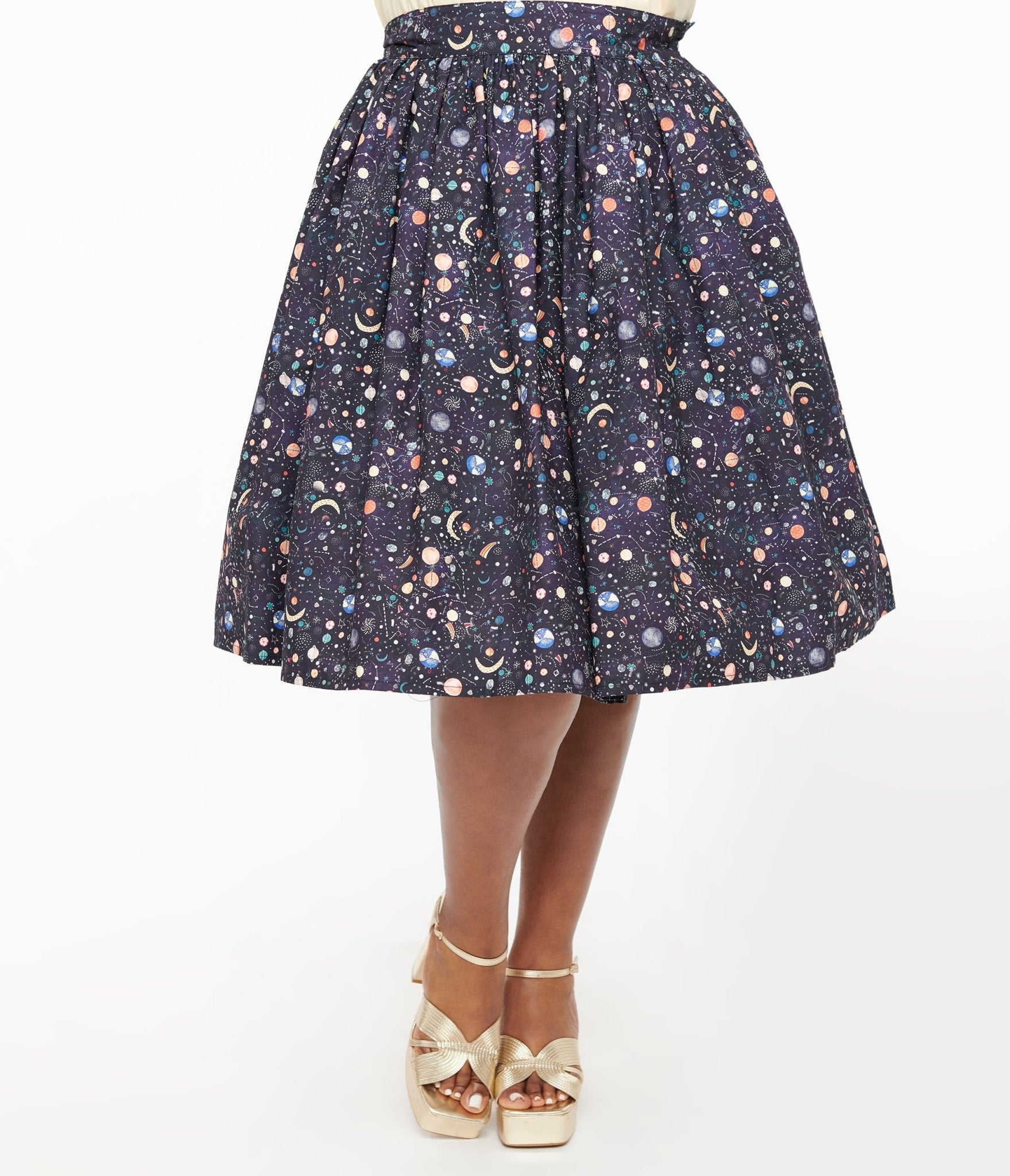 Unique Vintage Plus Size Space Print Gellar Swing Skirt