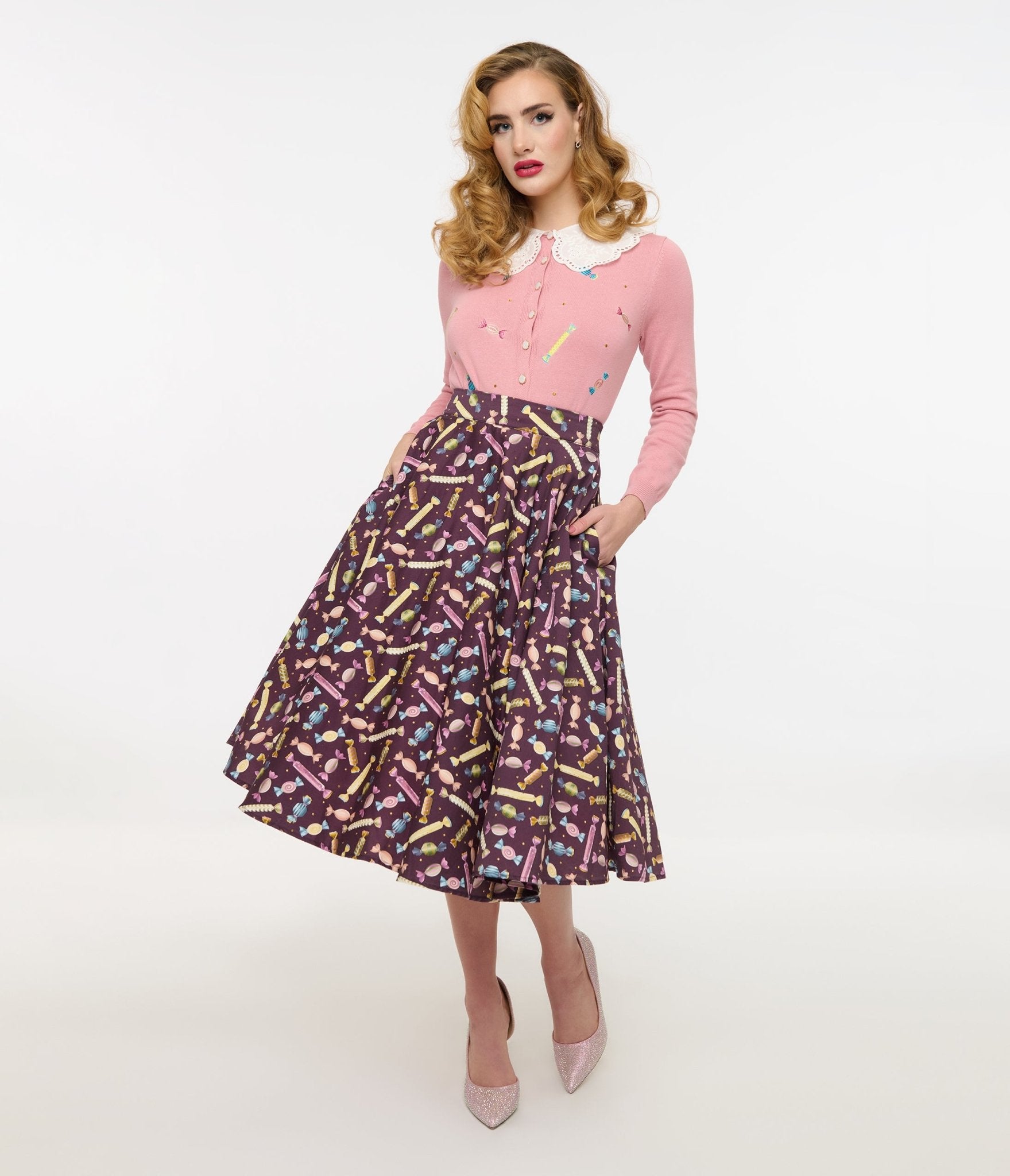 Royal Monk 1950s Eggplant & Candy Swing Skirt