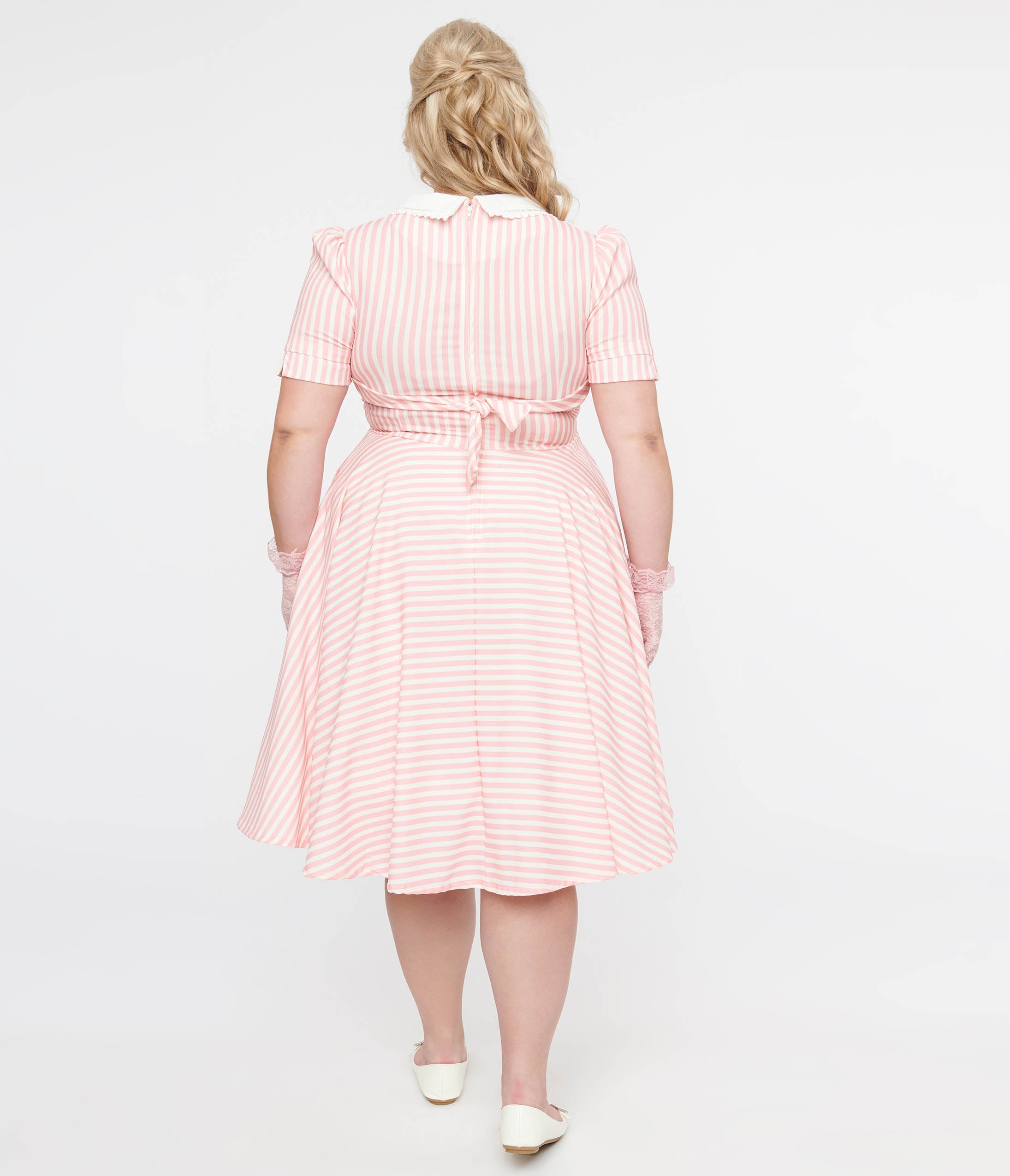 Plus Size 1950s Pink & White Striped Brielle Swing Dress