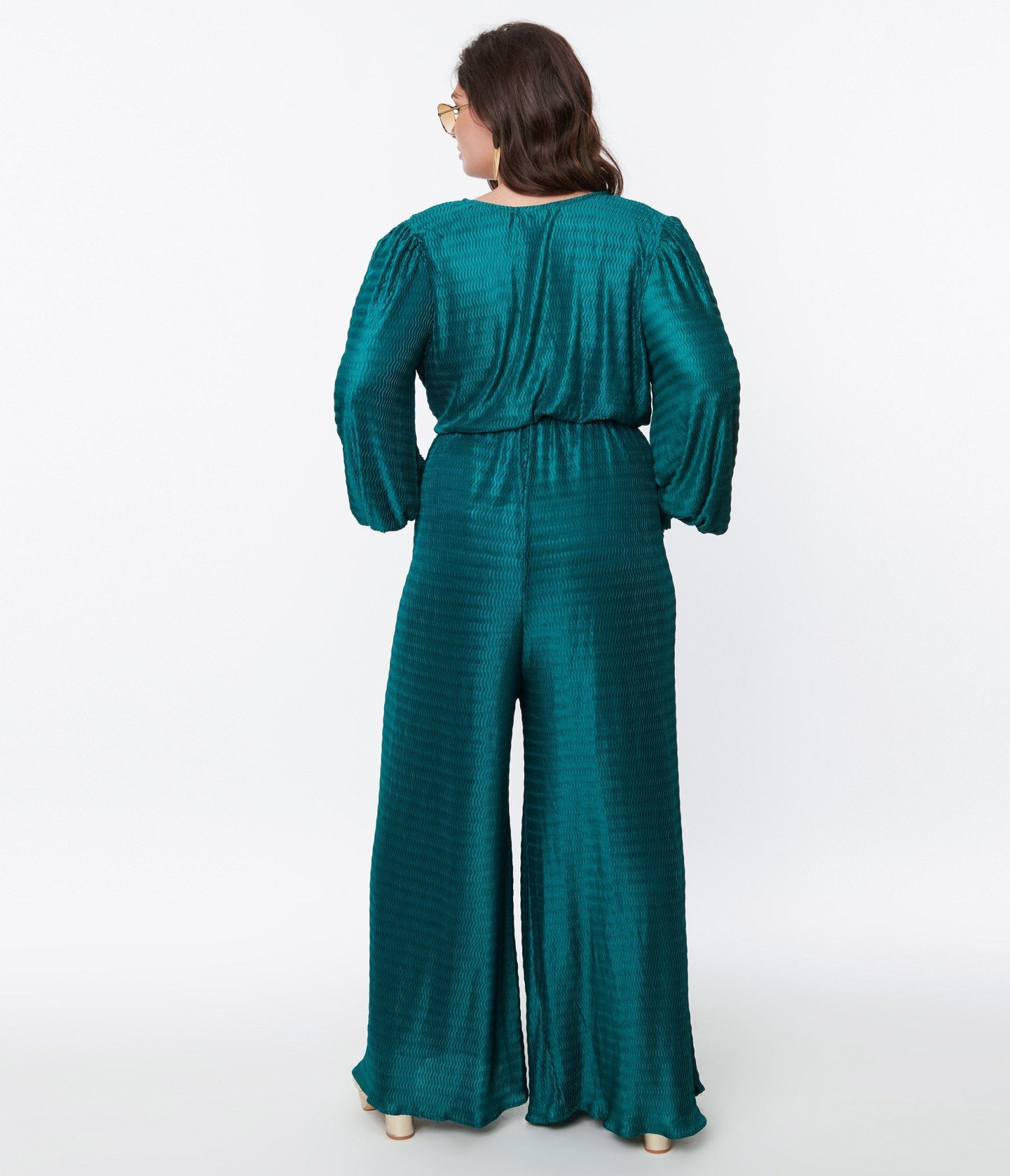 Teal Satin Textured Jumpsuit