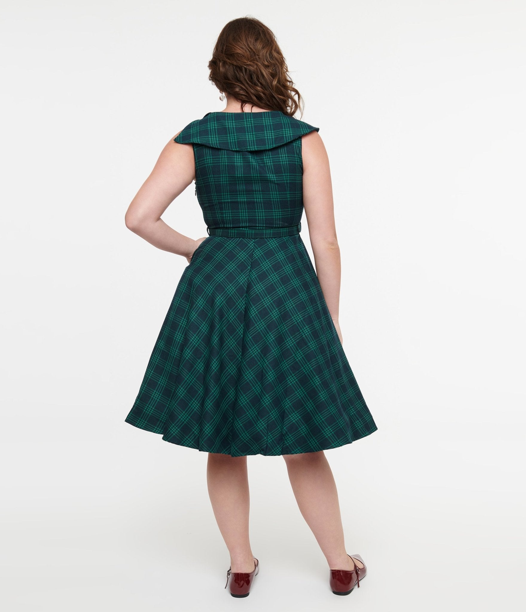 Voodoo Vixen 1950s Green Check Fit & Flare Dress