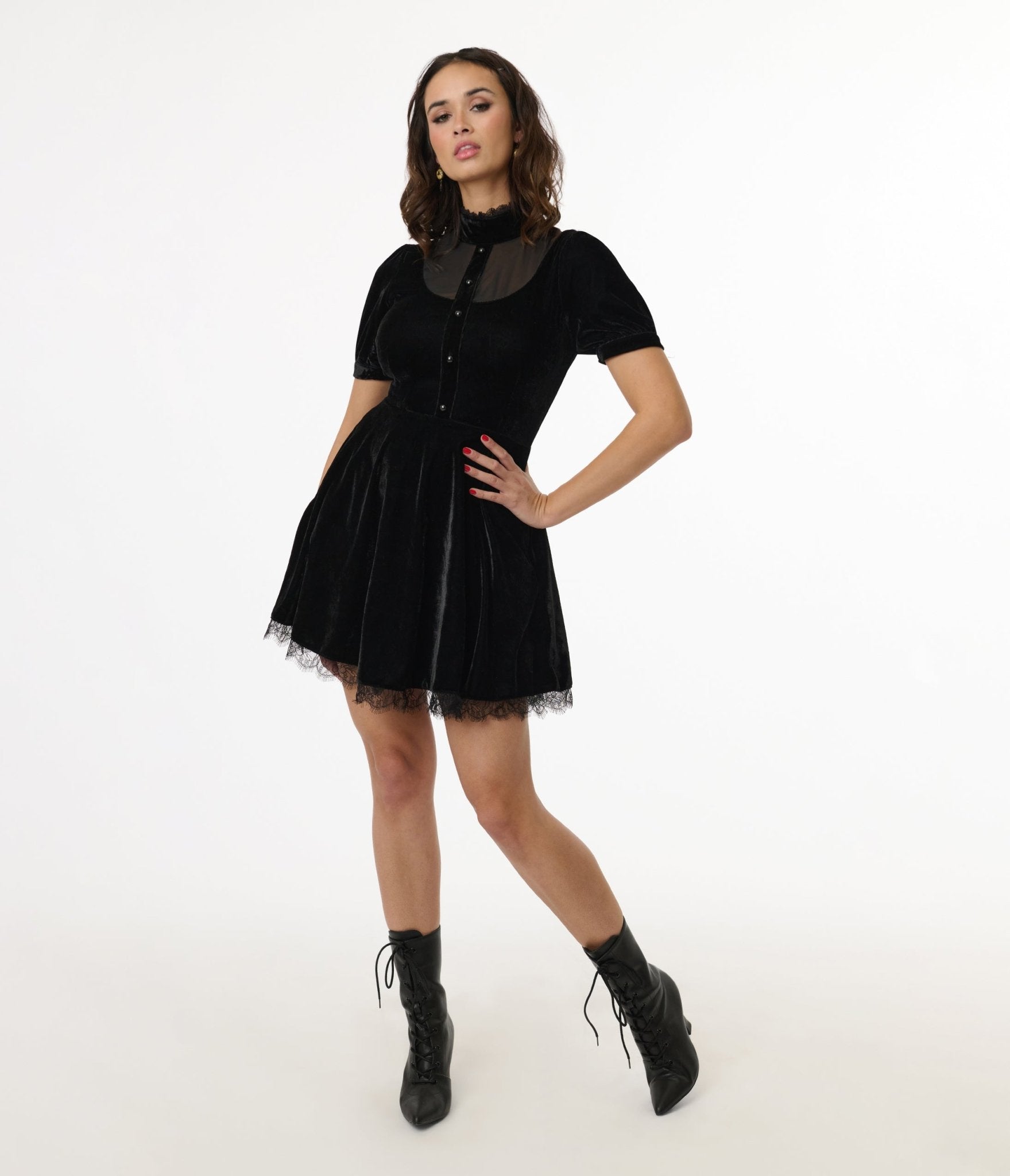 Black Velvet Victoria Goth Fit & Flare Dress