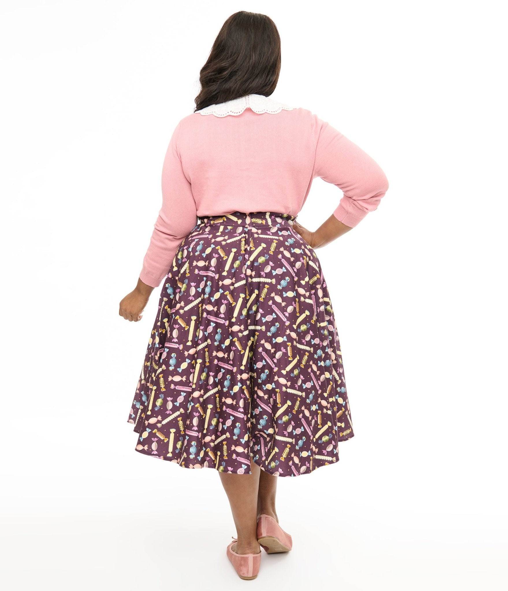 Royal Monk Plus Size 1950s Eggplant & Candy Swing Skirt