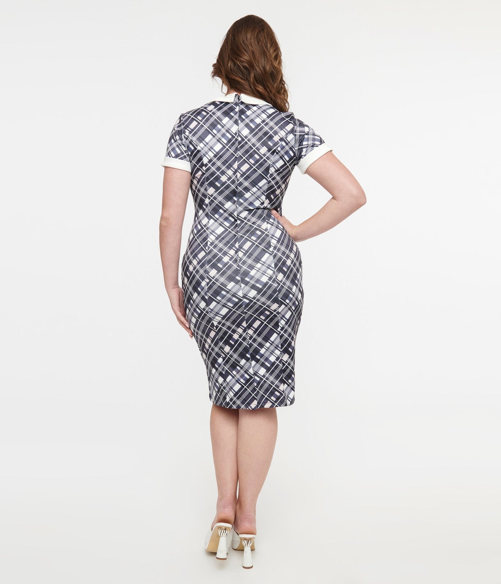 Dolly & Dotty 1950s White & Black Checkered Toni Wiggle Dress