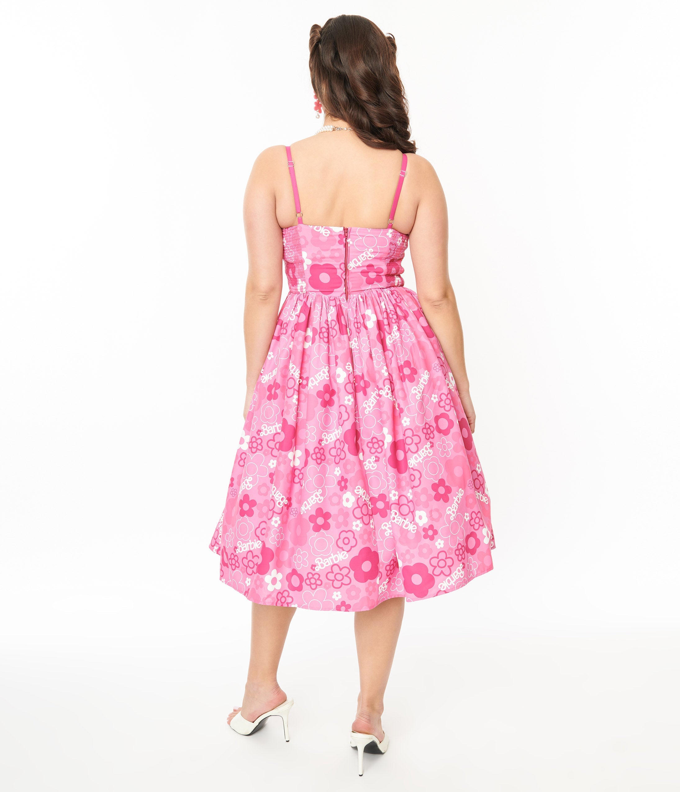 Barbie x Unique Vintage Pink Barbie Print Swing Dress