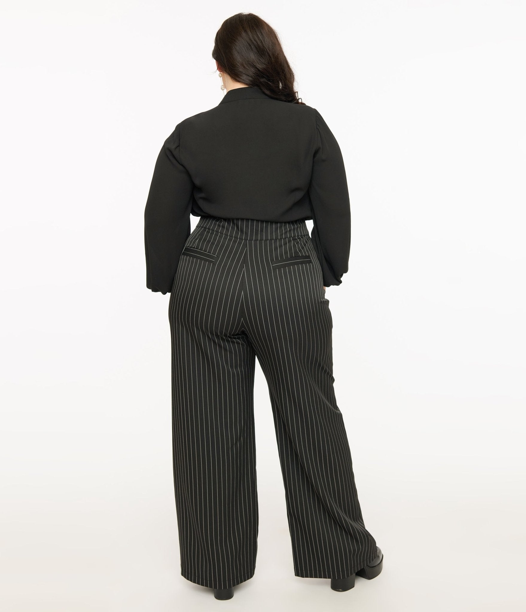 Unique Vintage Plus Size 1940s Black & White Pin Stripe High Waist Sailor Ginger Pants