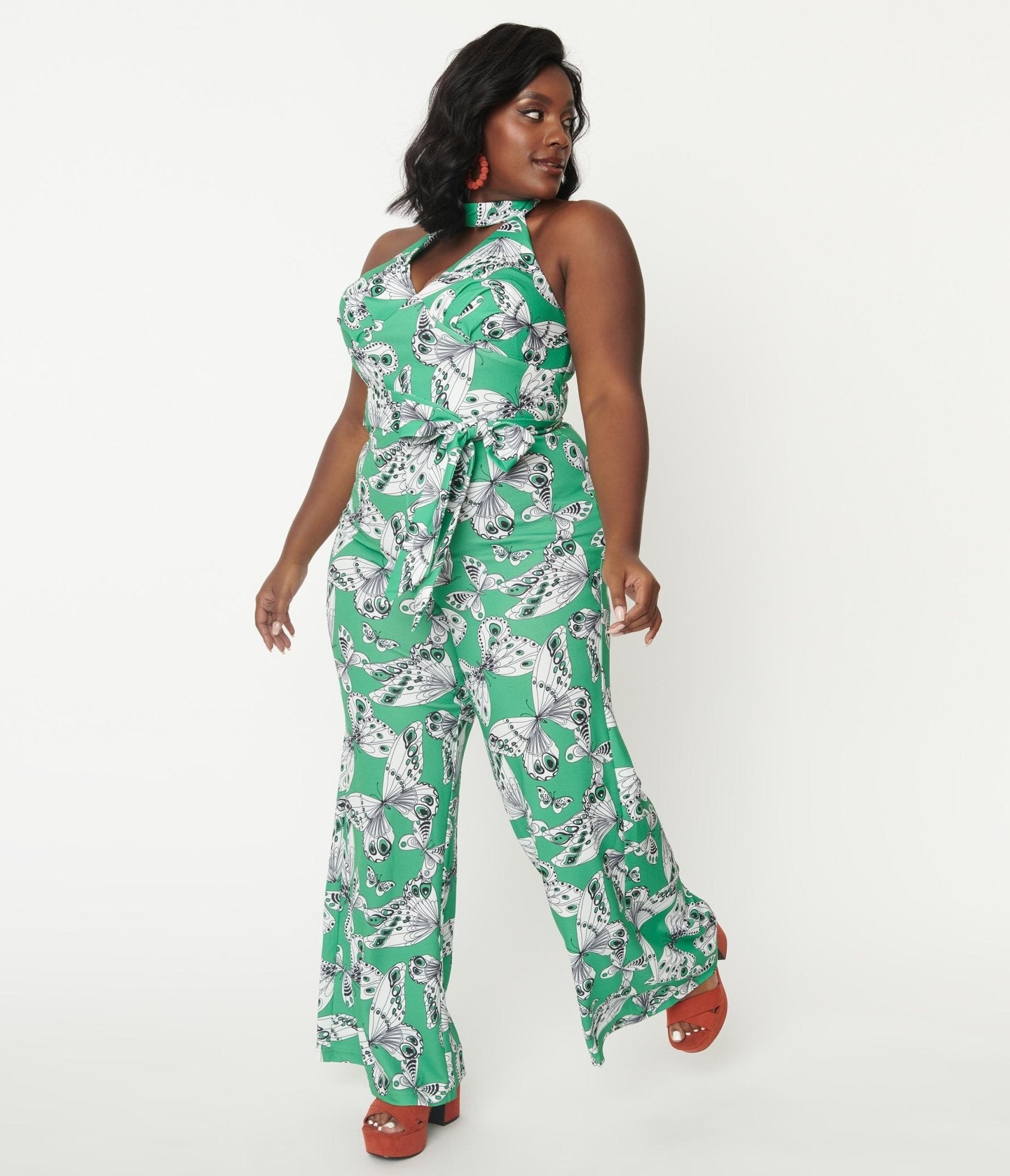 Smak Parlour Plus Size Green Butterfly Print Glamour Goddess Jumpsuit