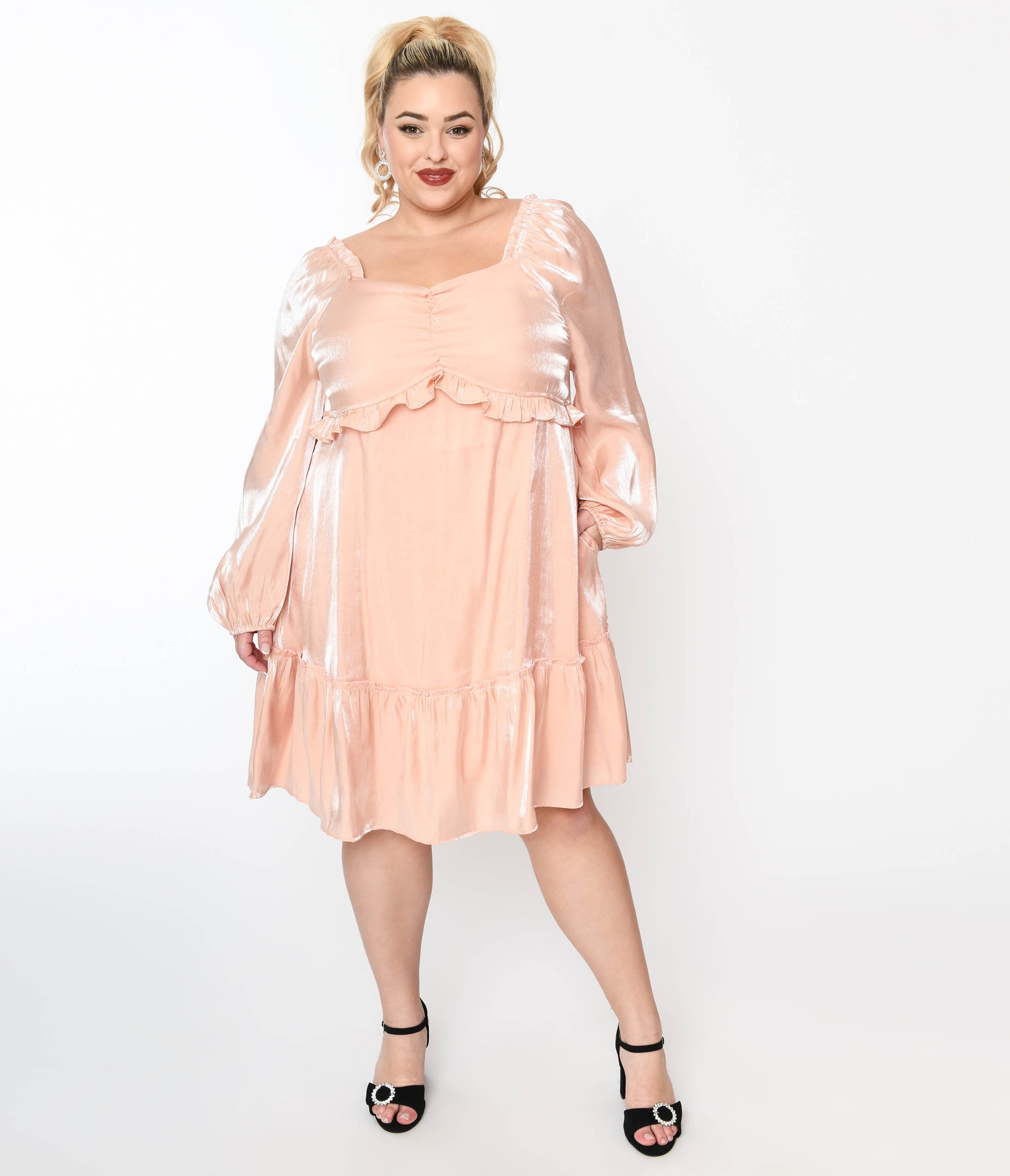 Iridescent Peach Ruffled Babydoll Dress