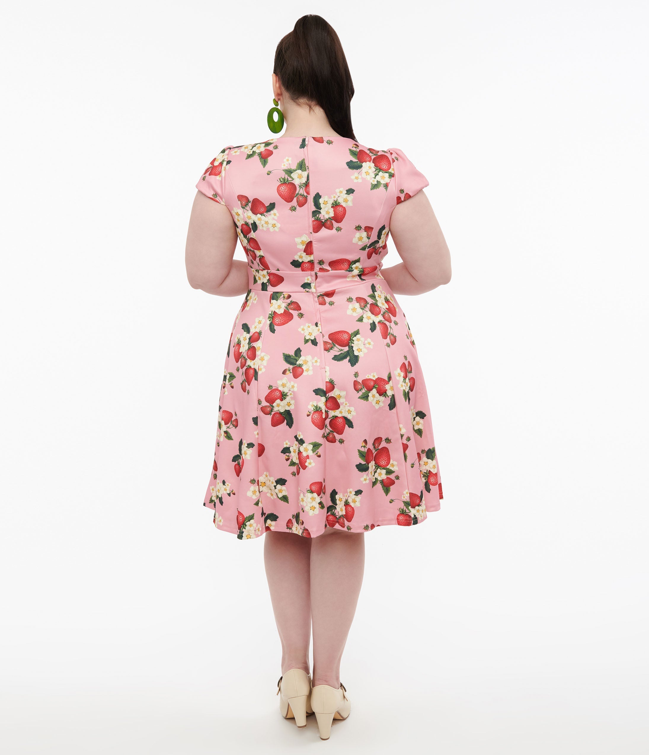 Dolly & Dotty 1950s Pink Strawberry Print Claudia Swing Dress