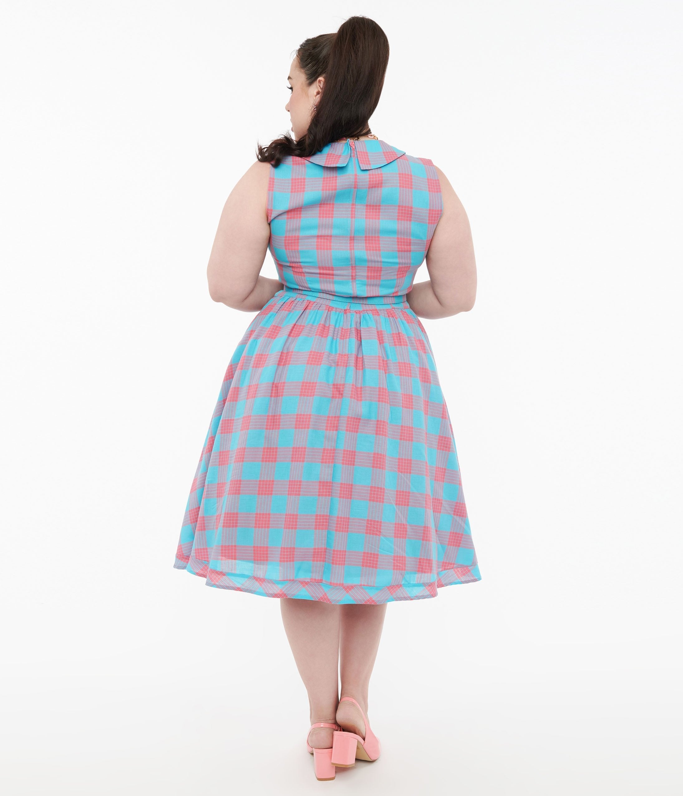 Dolly & Dotty 1950s Pink & Blue Gingham Cotton Swing Dress