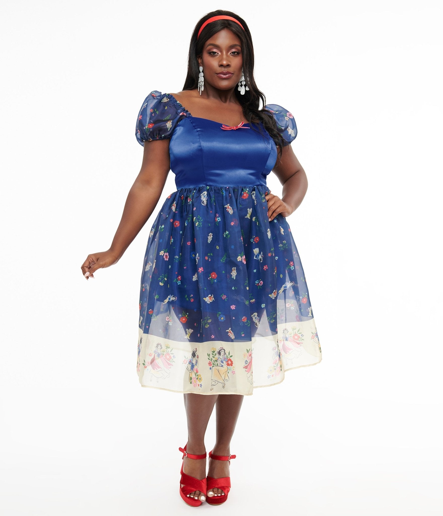 Disney Princess collection by Unique Vintage Plus Size Blue Snow White Print Sweetheart Dress