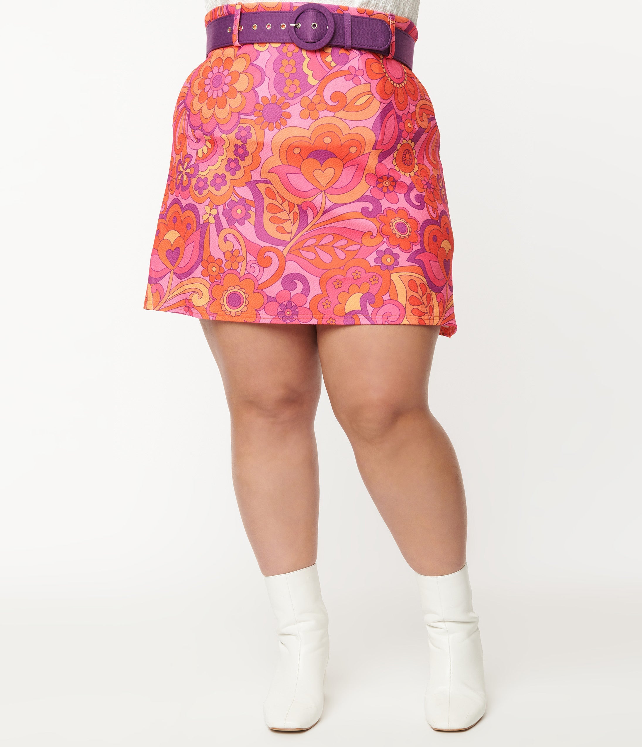 Smak Parlour Plus Size Hot Pink Mod Floral Easy Does It Mini Skirt