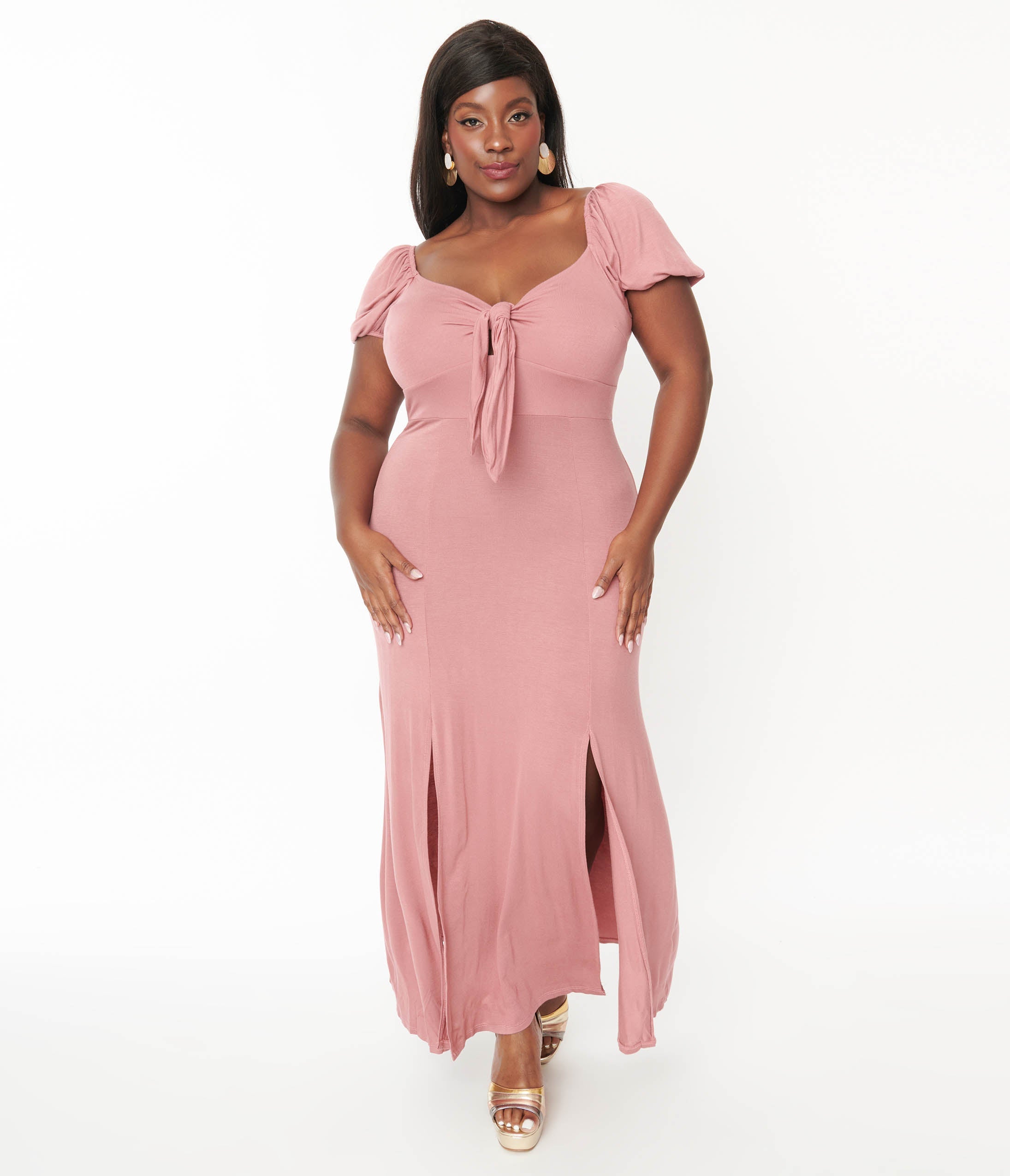 Plus Size Dusty Pink Off She Shoulder Maxi Dress