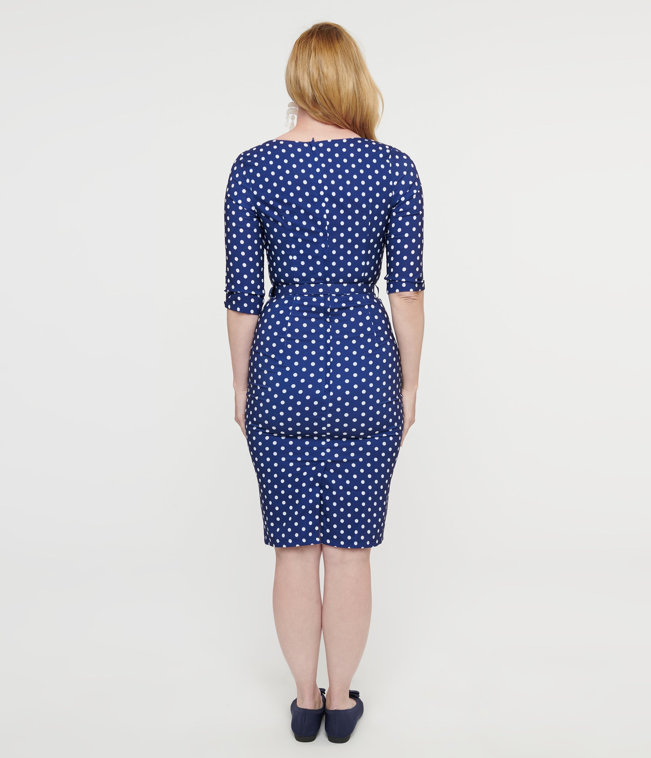 Collectif 1950s Blue & White Polka Dot Patty Wiggle Dress