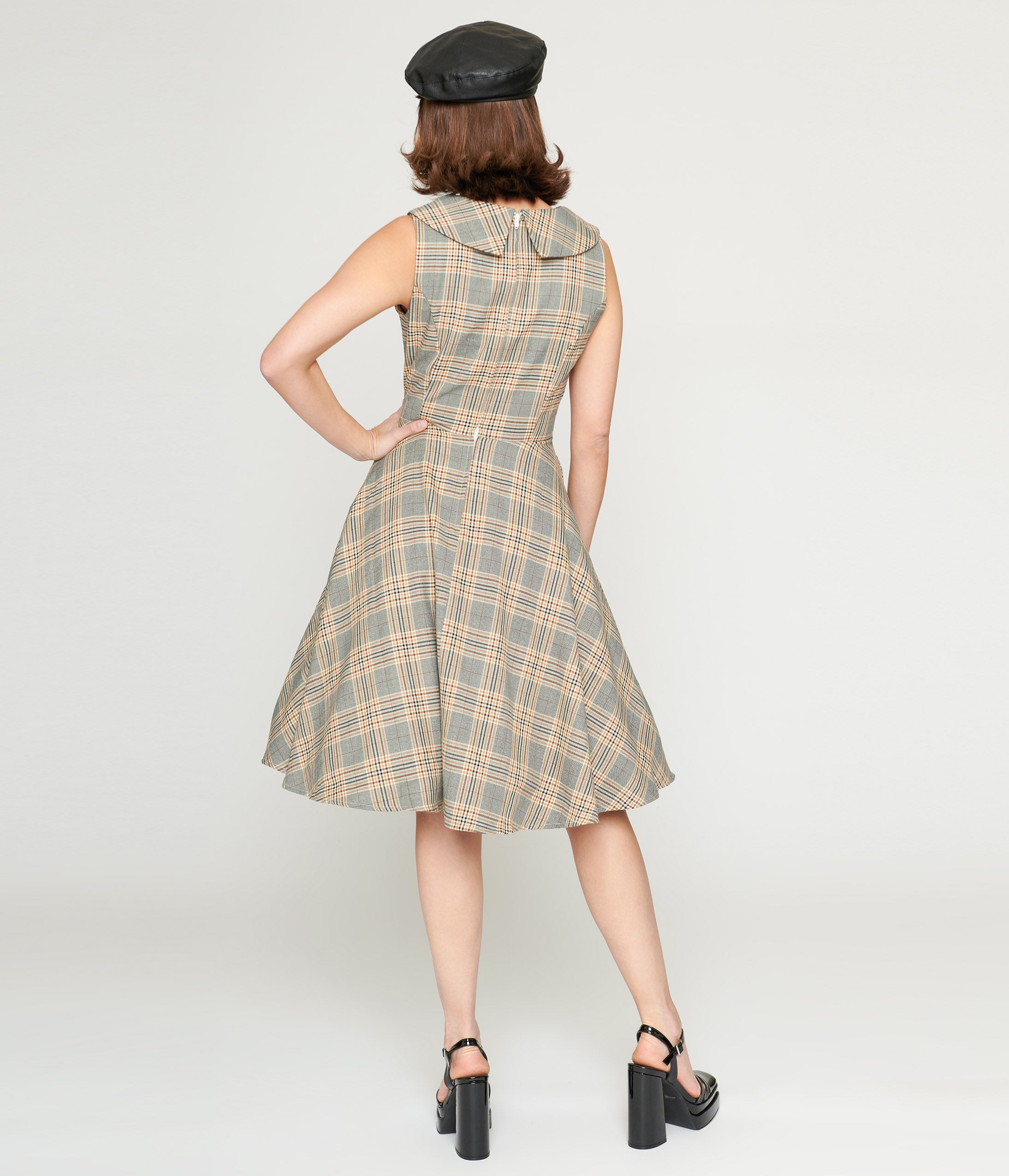 1950s Grey Plaid Swing Dress