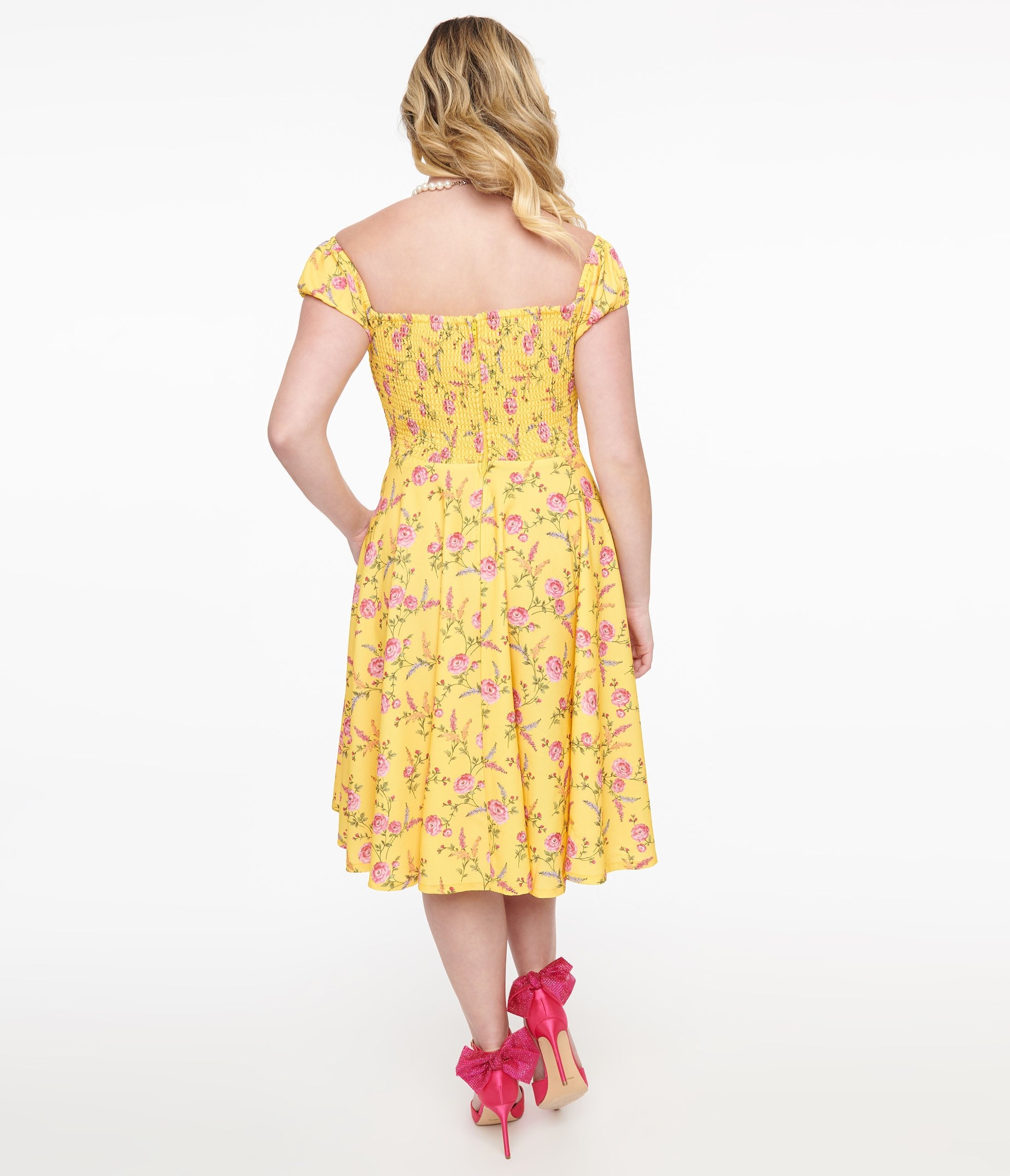 1950s Yellow & Fuchsia Floral Victoria Swing Dress