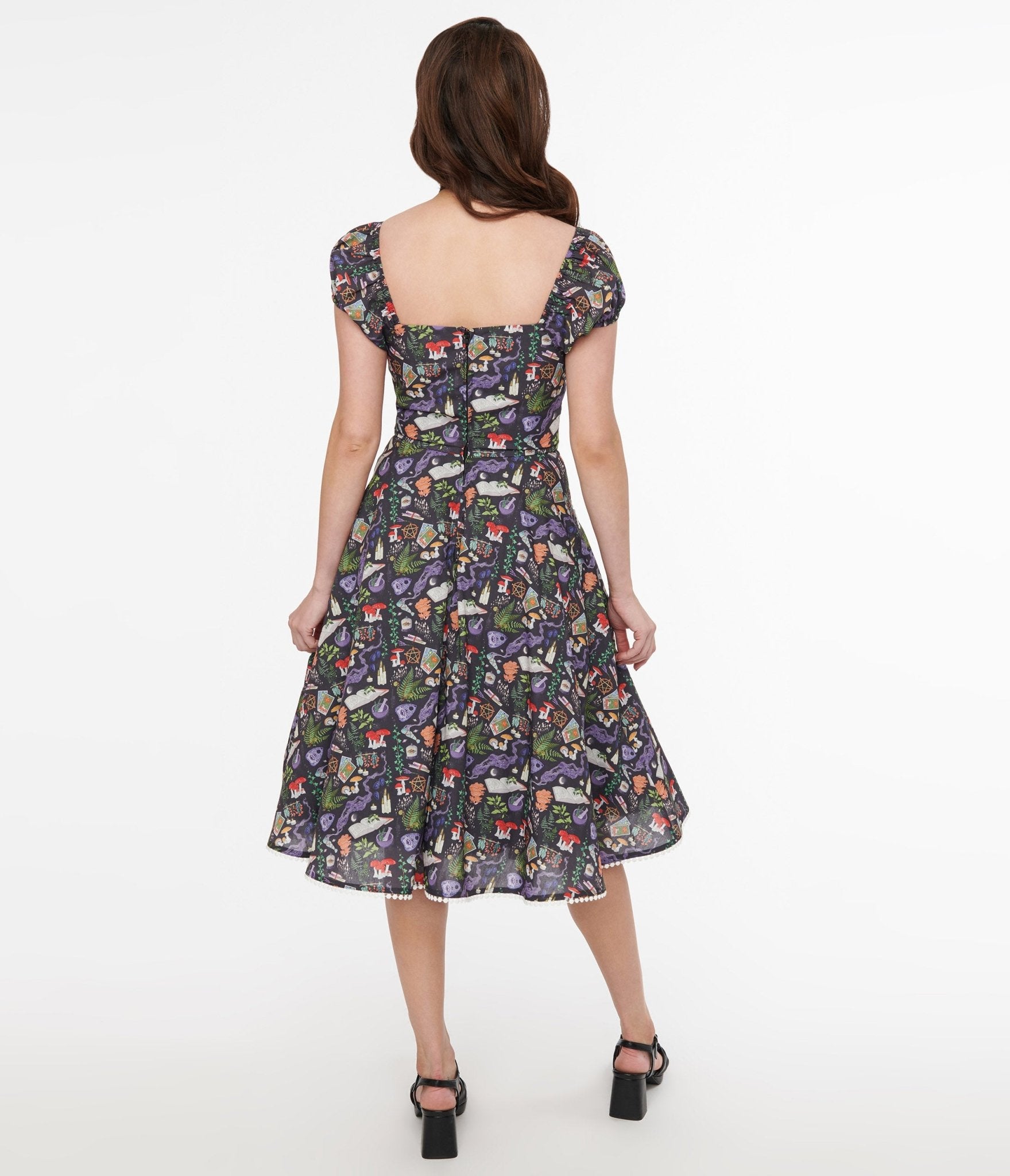 Unique Vintage 1950s Black Spellbinding Print Swing Dress