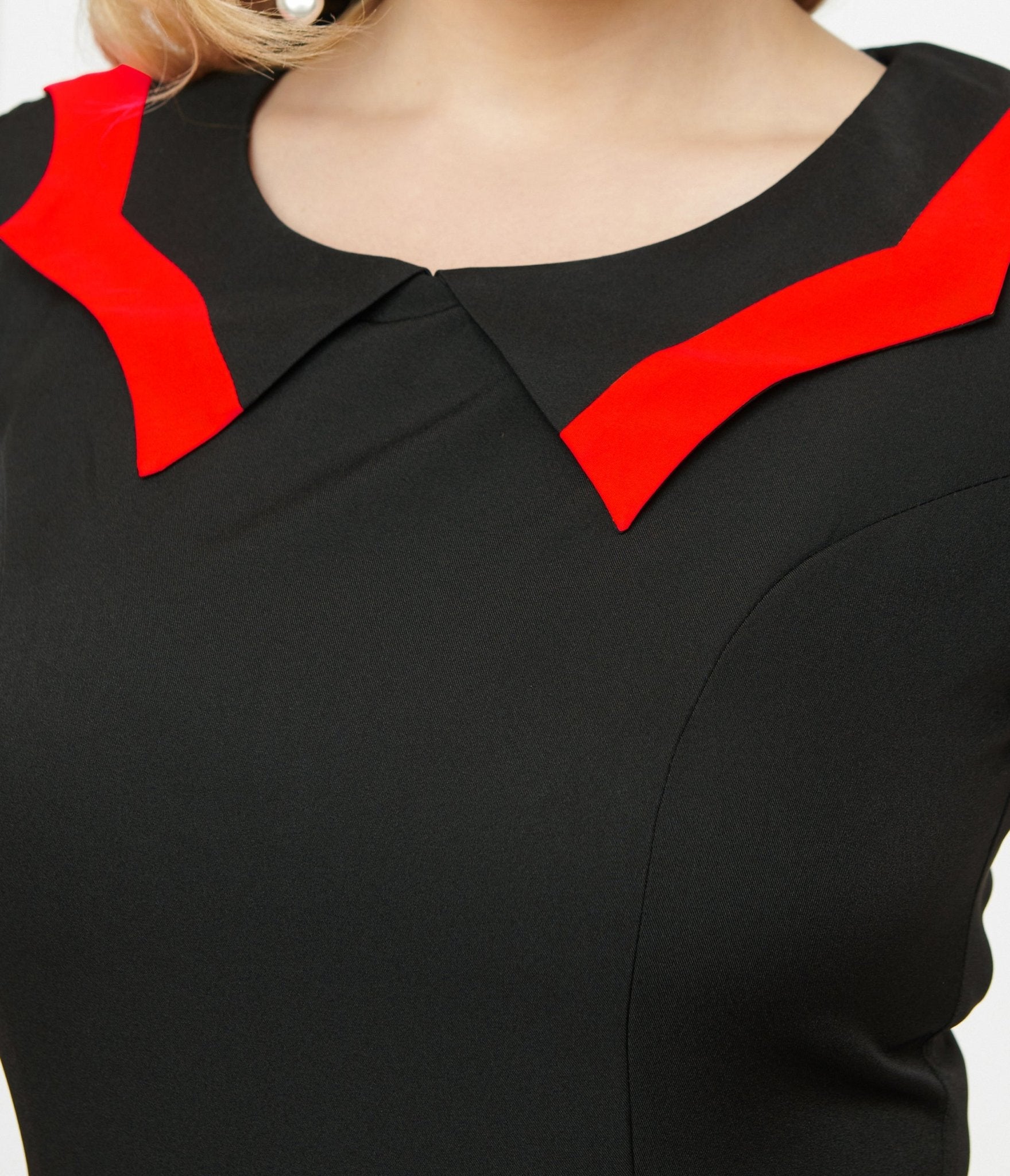 1950s Black & Red Bat Wing Collar Mini Dress