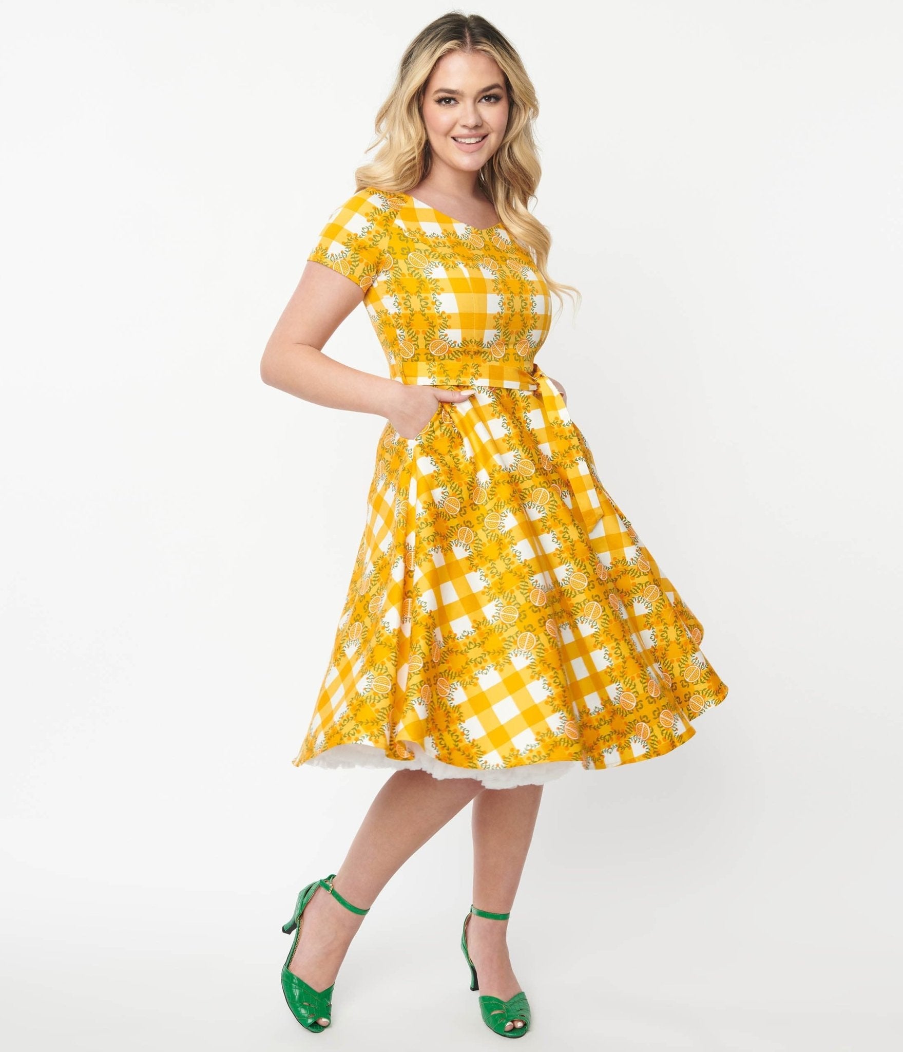 Orange Tree Gingham Swing Dress