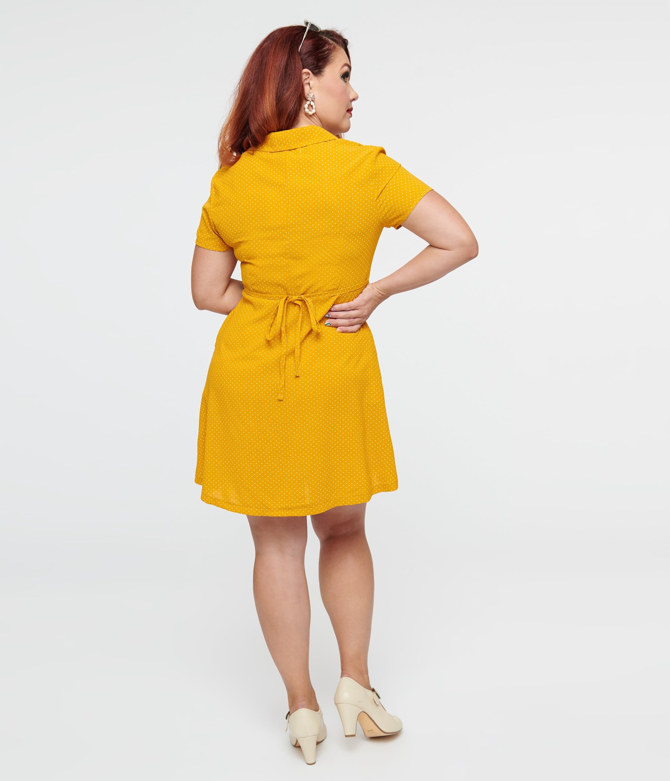 Mustard Polka Dot Button Up Fit & Flare Dress