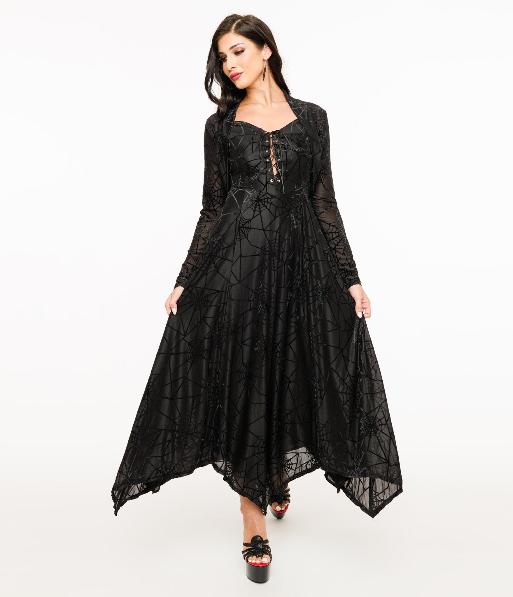 Wax Poetic Black Spiderweb Willow Maxi Dress & Bolero Set