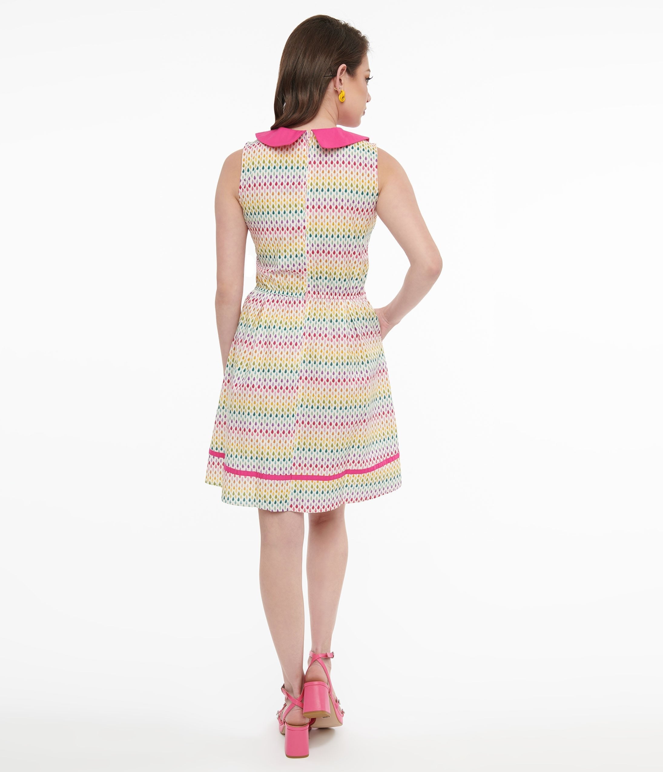 Retrolicious 1950s Rainbow Leaf Collared Fit & Flare Dress