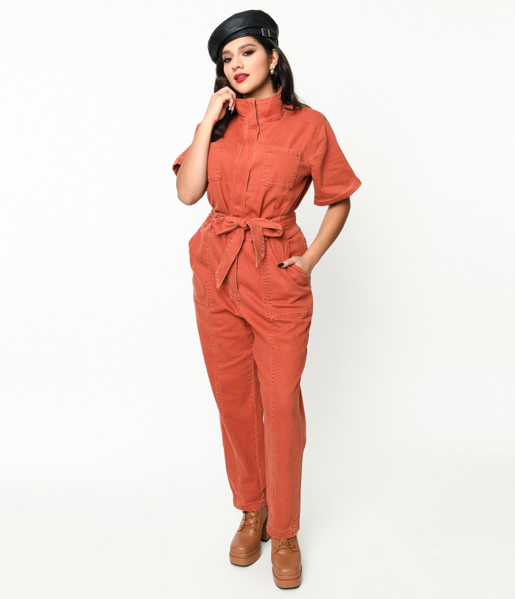 Rust Denim Utility Jumpsuit