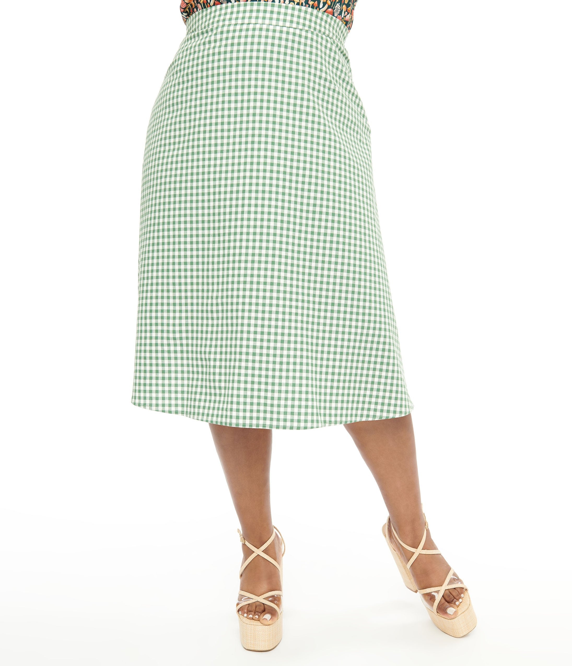 Collectif Plus Size 1930s Green & White Gingham Hetty Swing Skirt