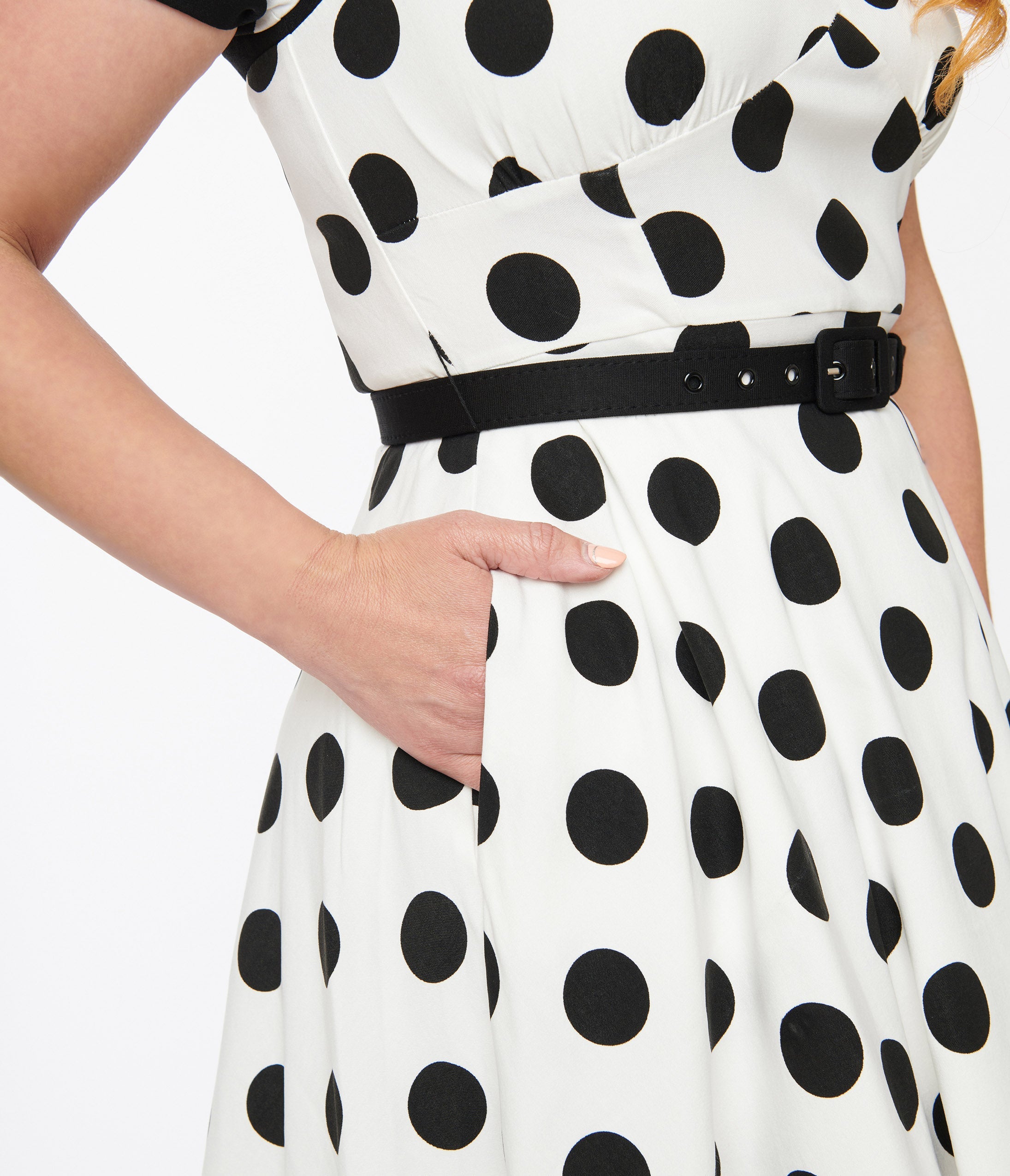 Unique Vintage 1950s White & Black Polka Dot Swing Dress