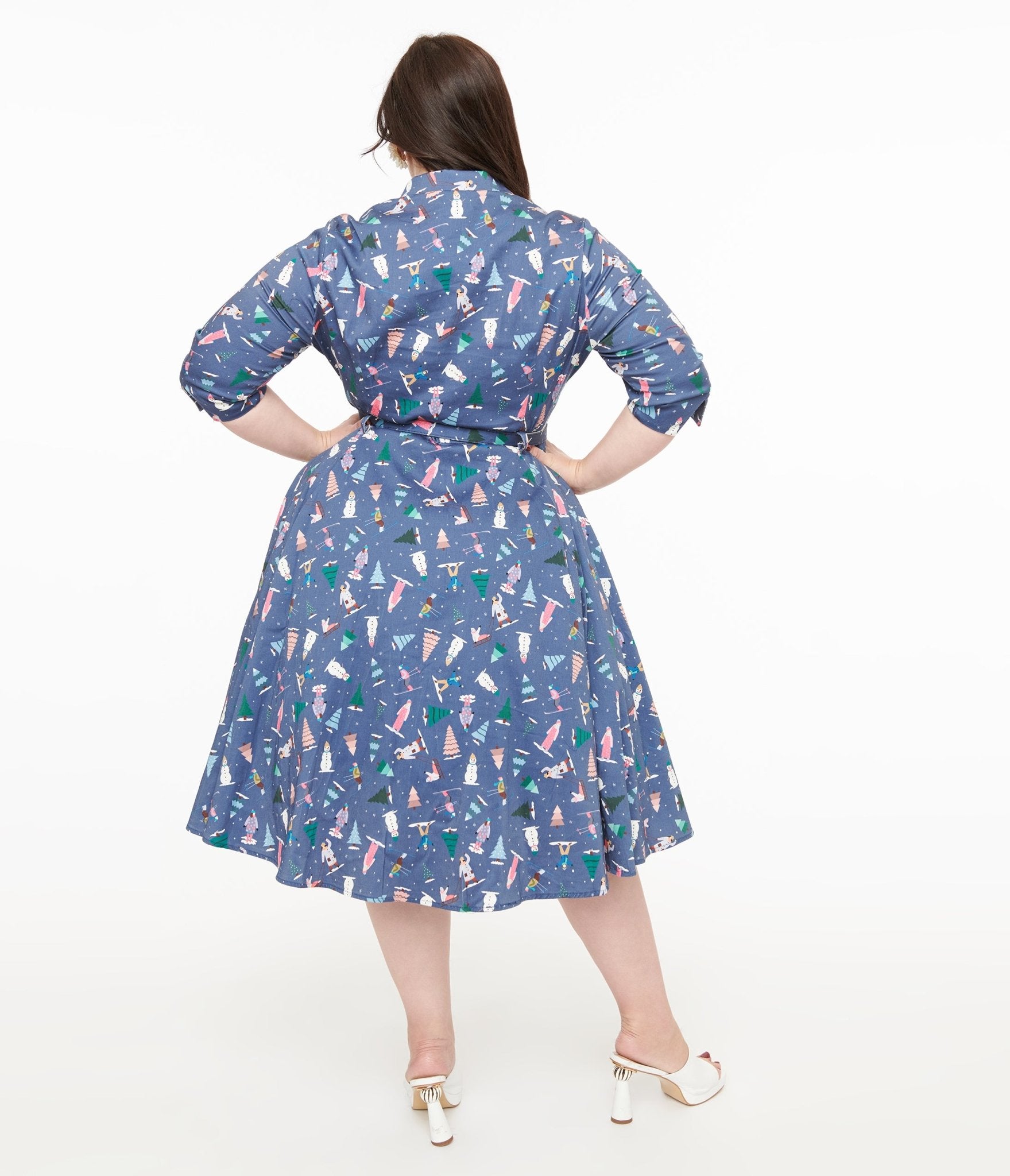 Royal Monk Plus Size 1940s Blue Ski Snow Season Midi Dress